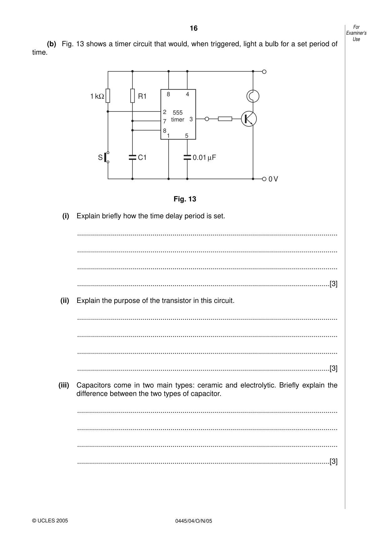 Cambridge IGCSE Design and Technology 0445 2005 Oct/Nov Paper 4 · Variant 1 question paper, page 16 of 20
