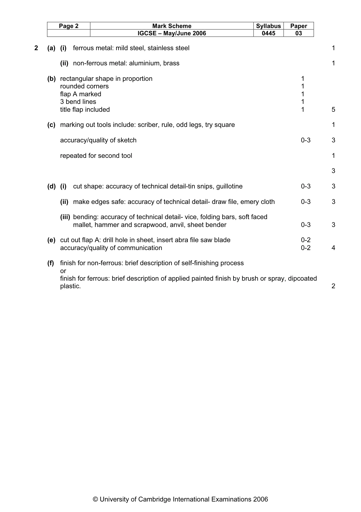Mark scheme, page 3 of 5