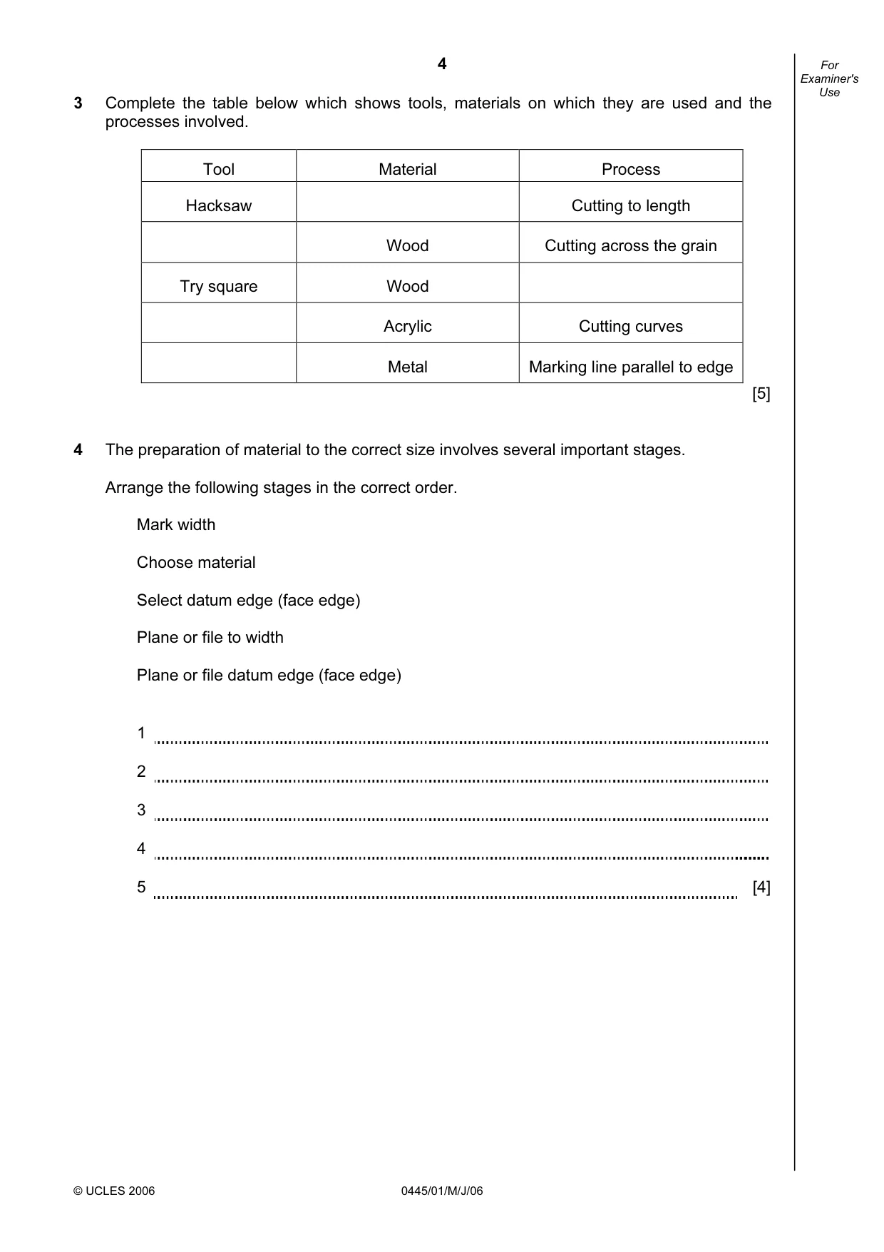 Cambridge IGCSE Design and Technology 0445 2006 May/June Paper 1 · Variant 1 question paper, page 4 of 12