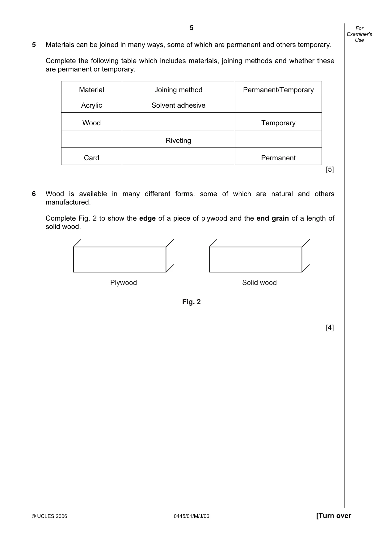 Cambridge IGCSE Design and Technology 0445 2006 May/June Paper 1 · Variant 1 question paper, page 5 of 12