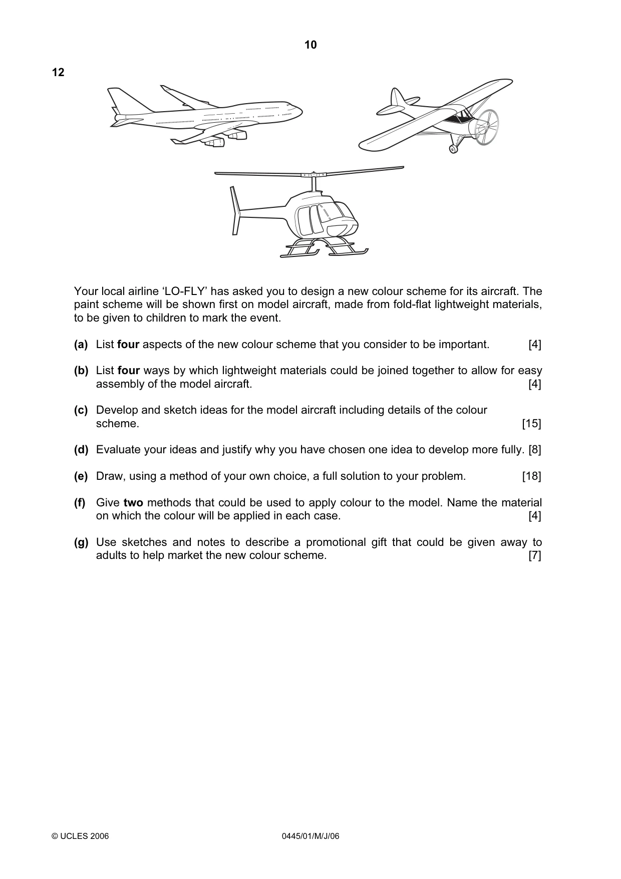Cambridge IGCSE Design and Technology 0445 2006 May/June Paper 1 · Variant 1 question paper, page 10 of 12