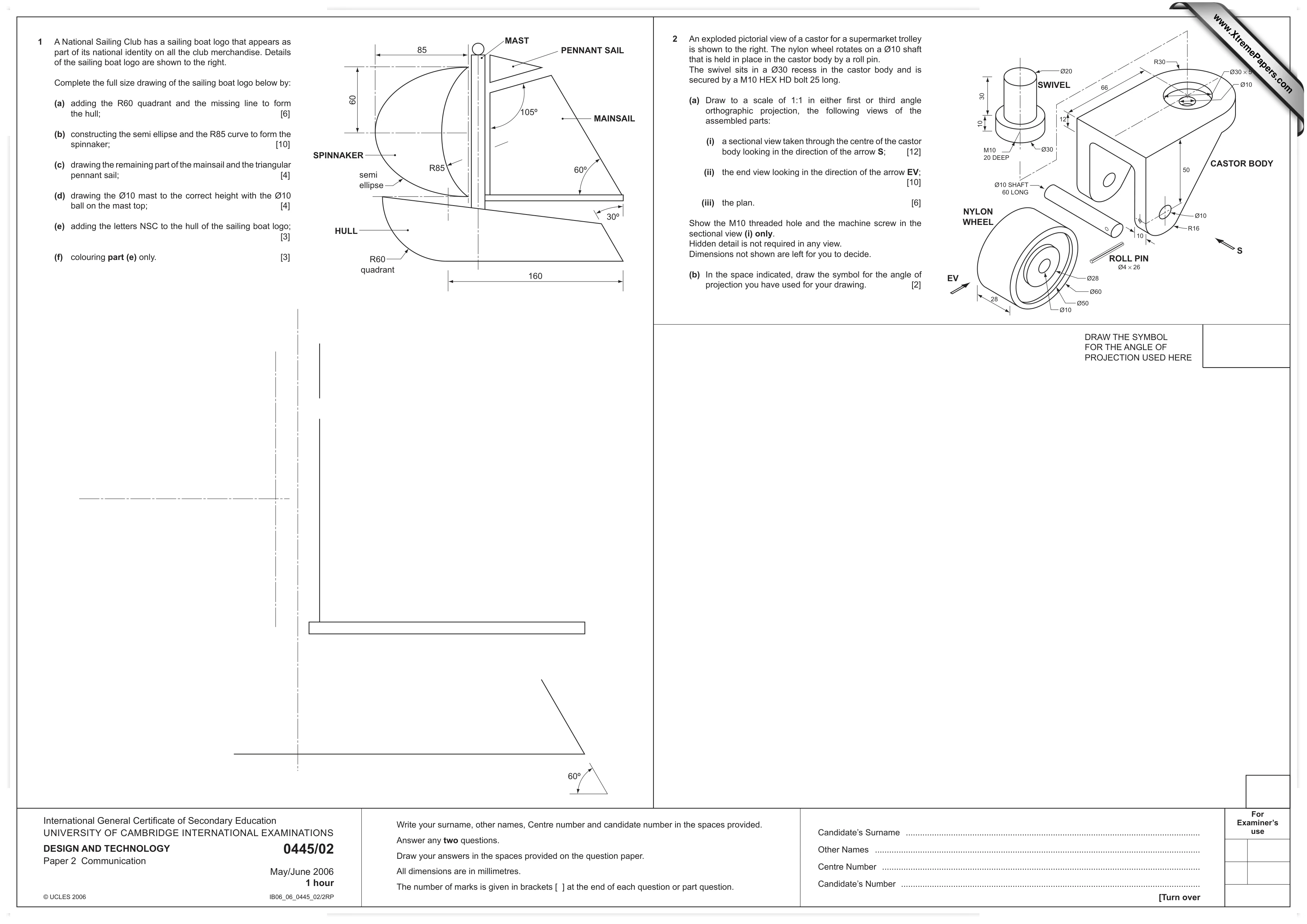 Cambridge IGCSE Design and Technology 0445 2006 May/June Paper 2 · Variant 1 question paper, page 1 of 2