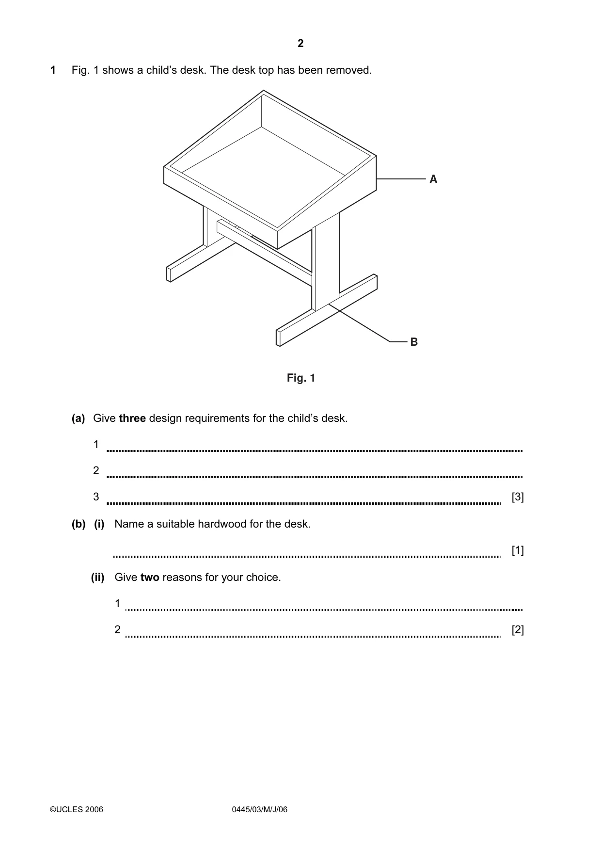 Cambridge IGCSE Design and Technology 0445 2006 May/June Paper 3 · Variant 1 question paper, page 2 of 16