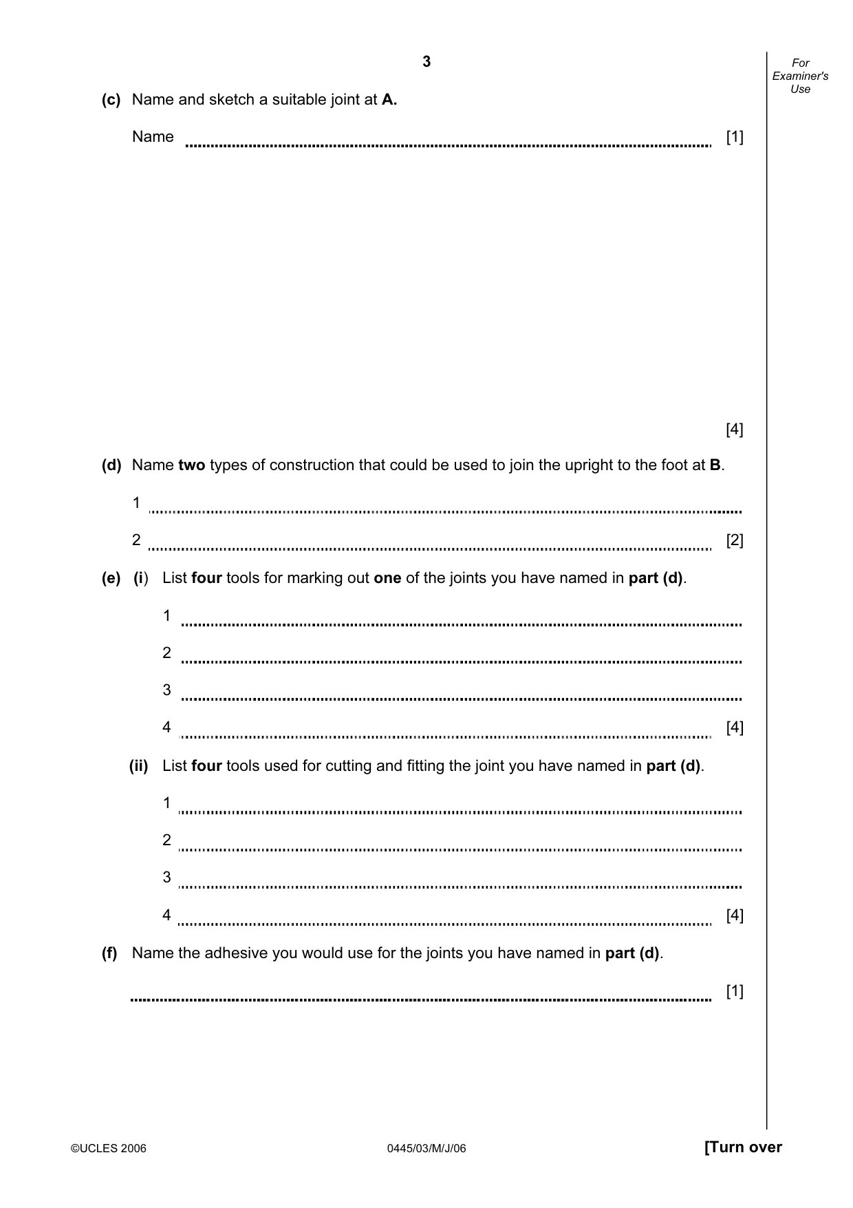 Cambridge IGCSE Design and Technology 0445 2006 May/June Paper 3 · Variant 1 question paper, page 3 of 16