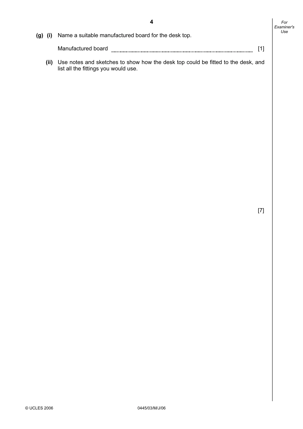 Cambridge IGCSE Design and Technology 0445 2006 May/June Paper 3 · Variant 1 question paper, page 4 of 16