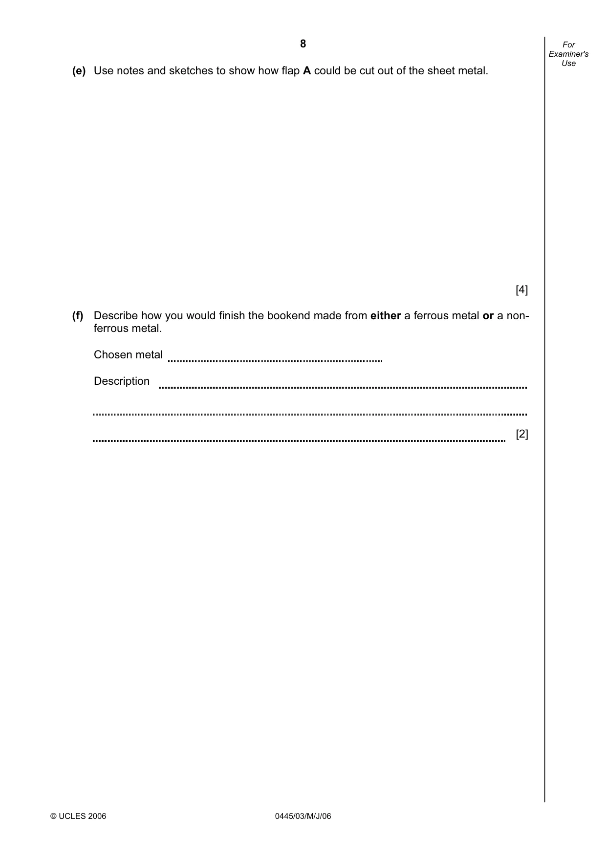 Cambridge IGCSE Design and Technology 0445 2006 May/June Paper 3 · Variant 1 question paper, page 8 of 16