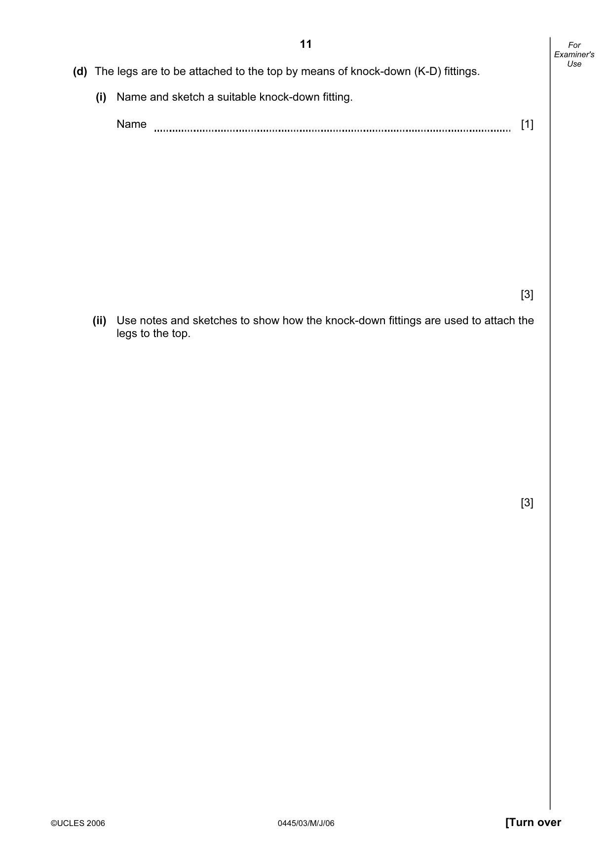 Cambridge IGCSE Design and Technology 0445 2006 May/June Paper 3 · Variant 1 question paper, page 11 of 16
