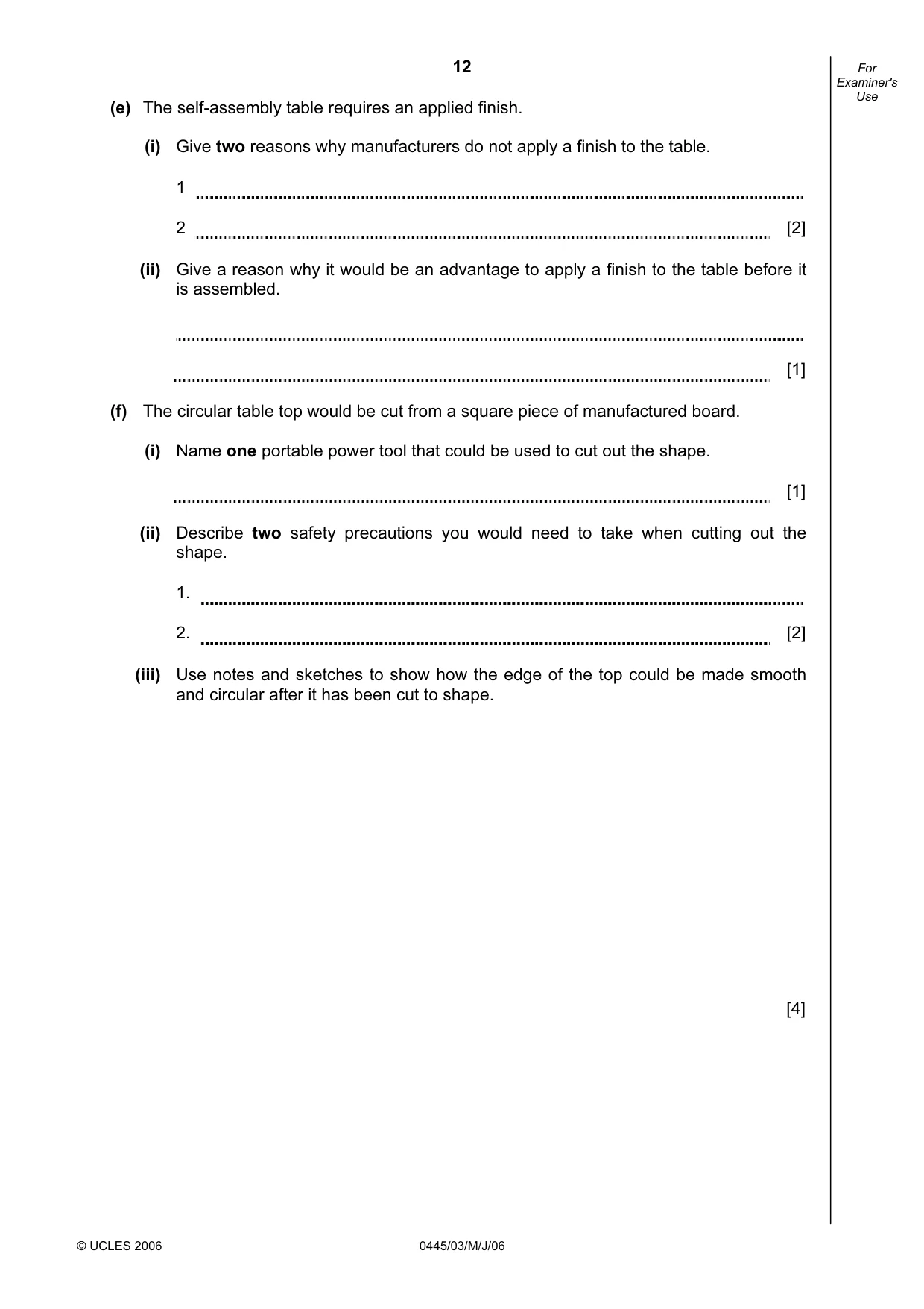 Cambridge IGCSE Design and Technology 0445 2006 May/June Paper 3 · Variant 1 question paper, page 12 of 16