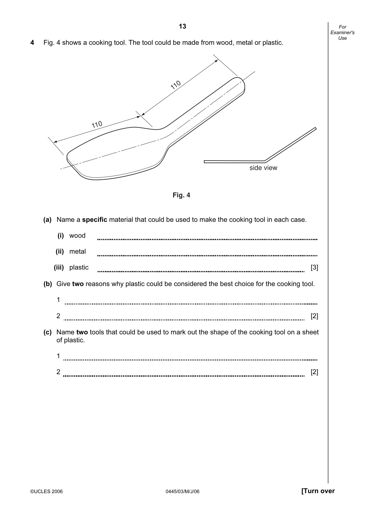 Cambridge IGCSE Design and Technology 0445 2006 May/June Paper 3 · Variant 1 question paper, page 13 of 16