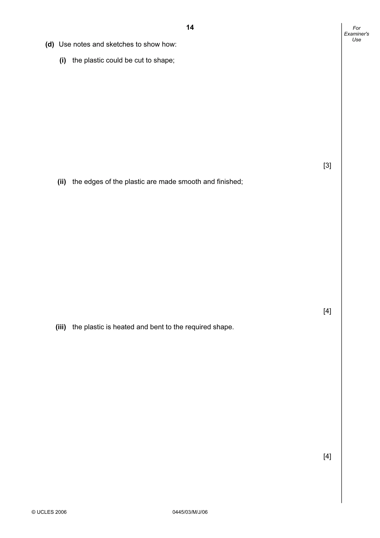 Cambridge IGCSE Design and Technology 0445 2006 May/June Paper 3 · Variant 1 question paper, page 14 of 16