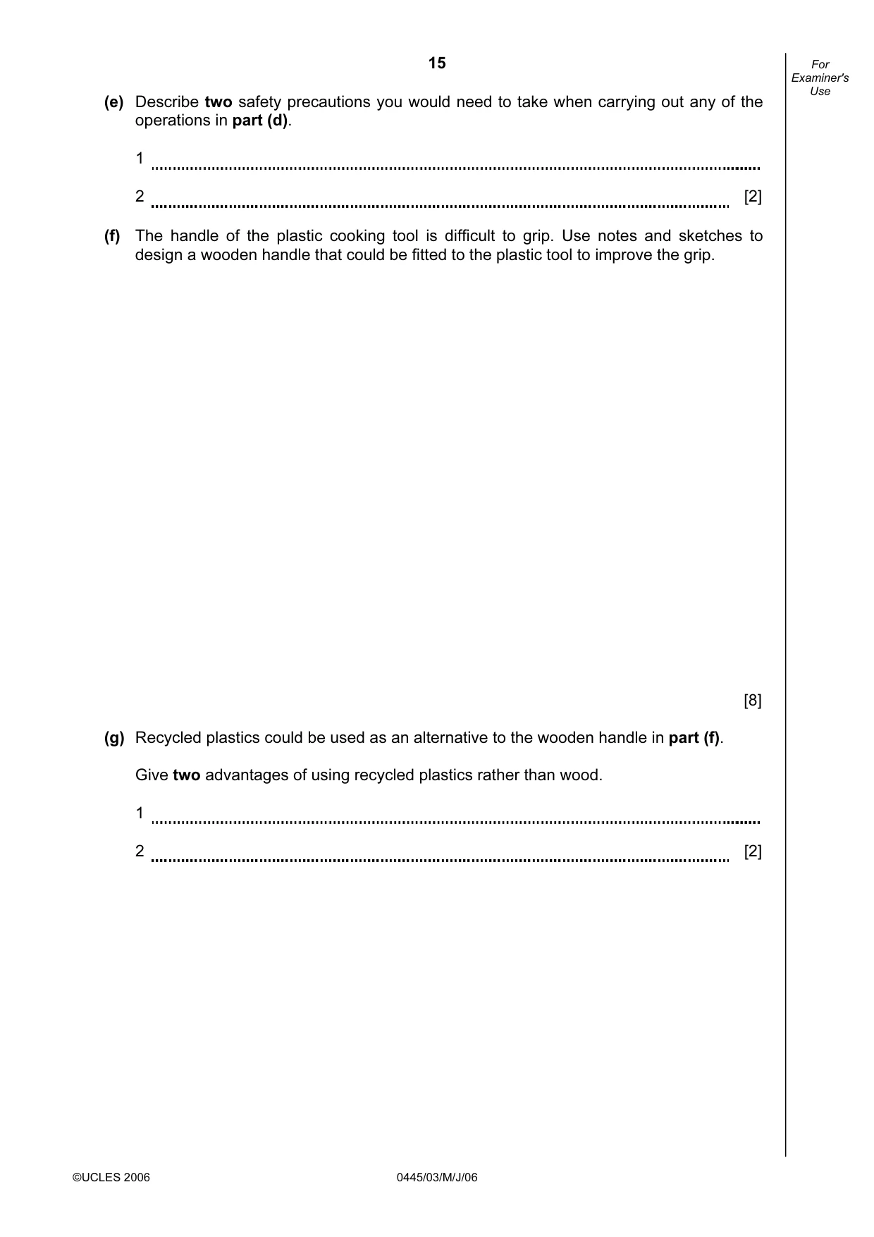 Cambridge IGCSE Design and Technology 0445 2006 May/June Paper 3 · Variant 1 question paper, page 15 of 16