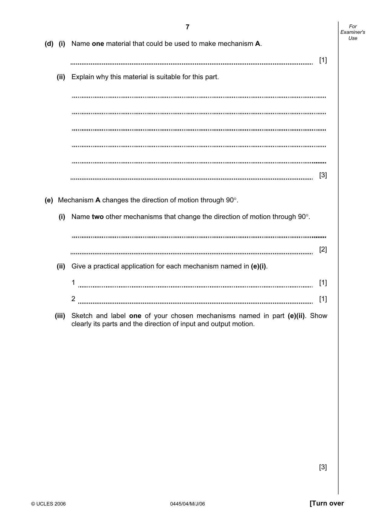 Cambridge IGCSE Design and Technology 0445 2006 May/June Paper 4 · Variant 1 question paper, page 7 of 16