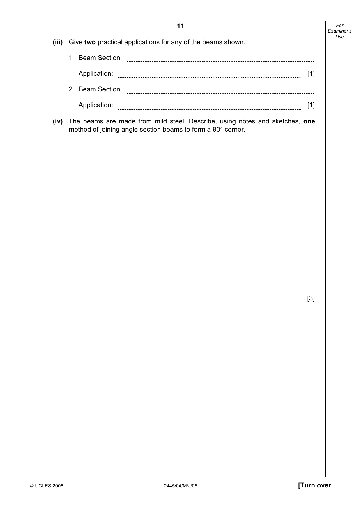 Cambridge IGCSE Design and Technology 0445 2006 May/June Paper 4 · Variant 1 question paper, page 11 of 16