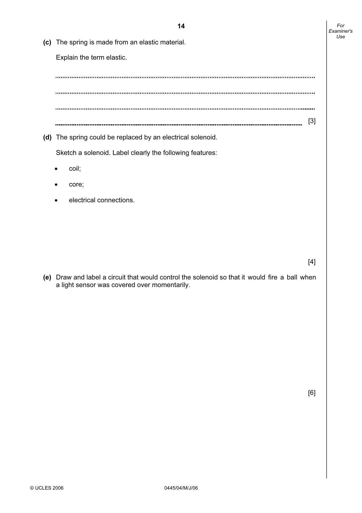 Cambridge IGCSE Design and Technology 0445 2006 May/June Paper 4 · Variant 1 question paper, page 14 of 16