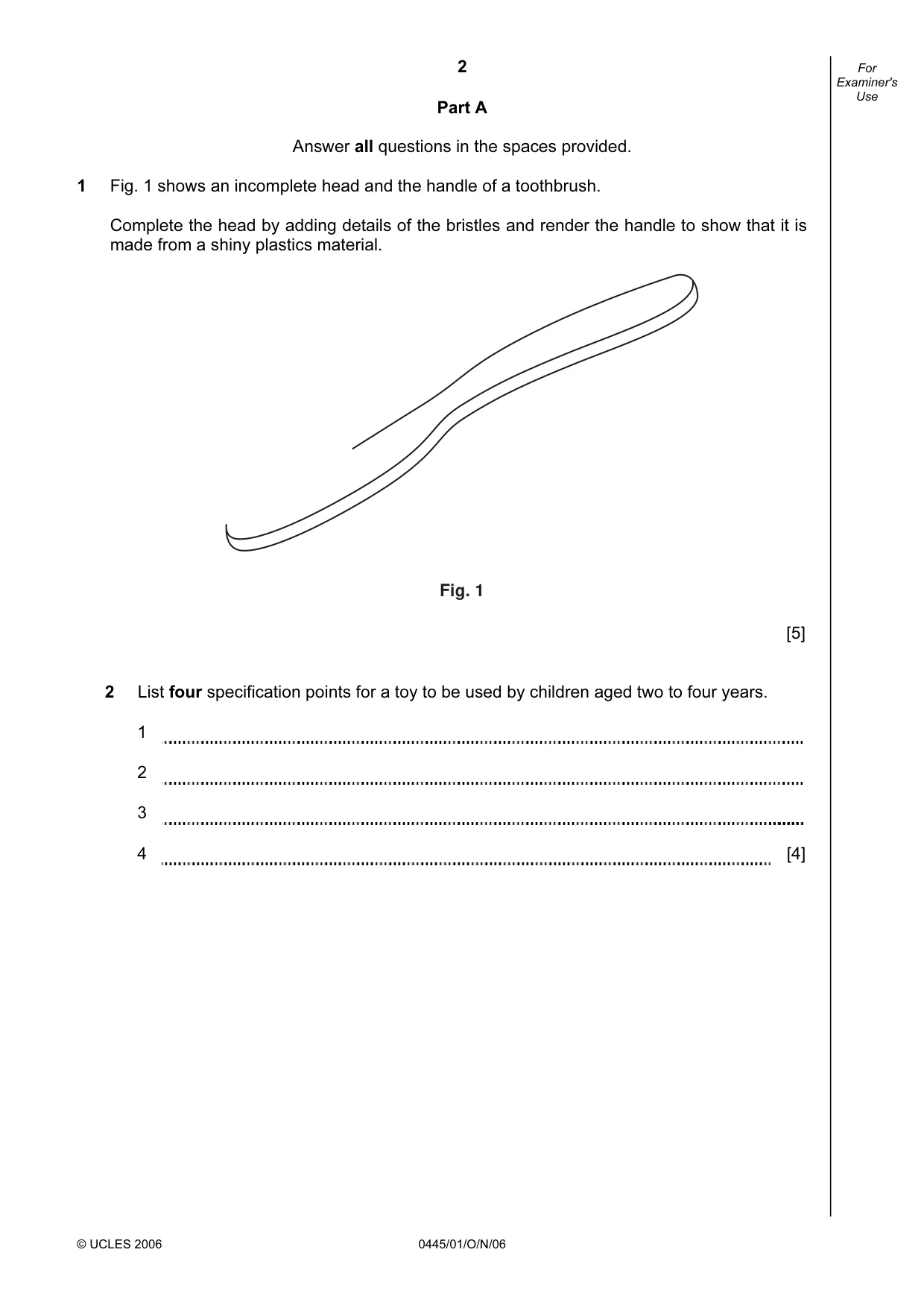 Cambridge IGCSE Design and Technology 0445 2006 Oct/Nov Paper 1 · Variant 1 question paper, page 2 of 12