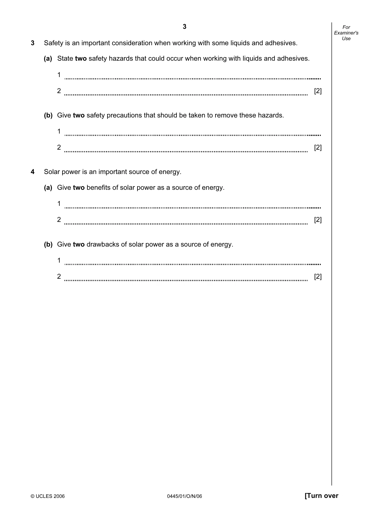 Cambridge IGCSE Design and Technology 0445 2006 Oct/Nov Paper 1 · Variant 1 question paper, page 3 of 12