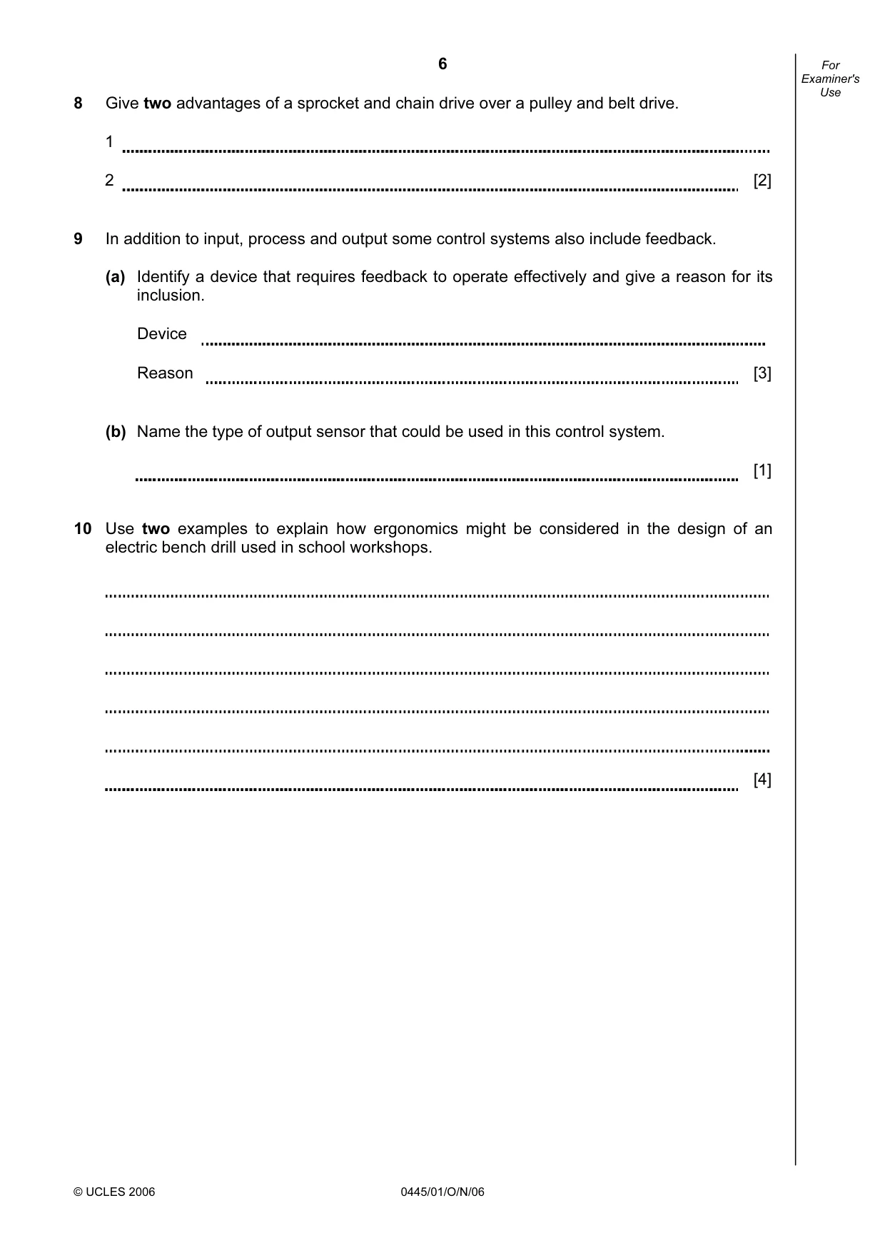 Cambridge IGCSE Design and Technology 0445 2006 Oct/Nov Paper 1 · Variant 1 question paper, page 6 of 12