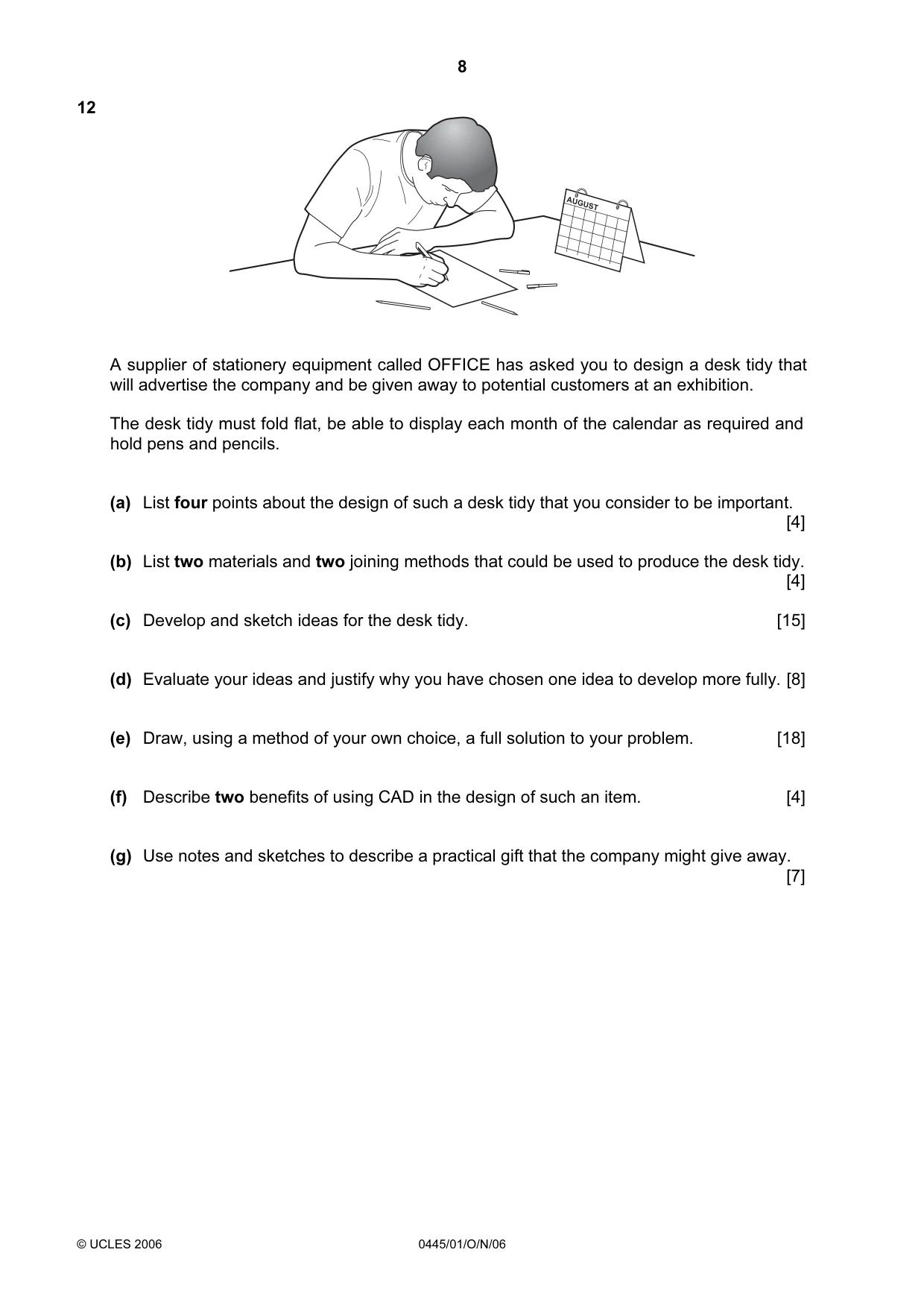 Cambridge IGCSE Design and Technology 0445 2006 Oct/Nov Paper 1 · Variant 1 question paper, page 8 of 12