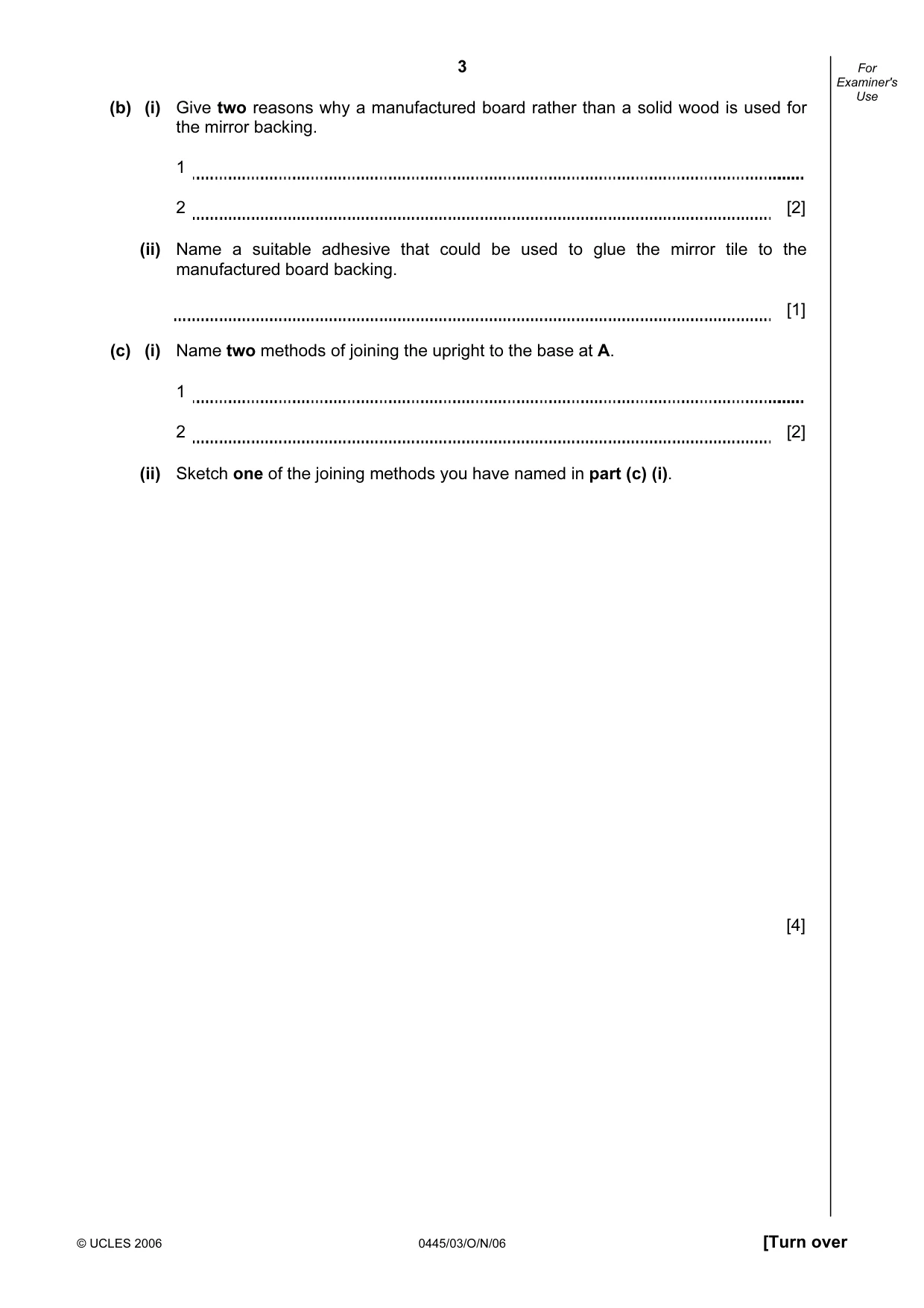 Cambridge IGCSE Design and Technology 0445 2006 Oct/Nov Paper 3 · Variant 1 question paper, page 3 of 20