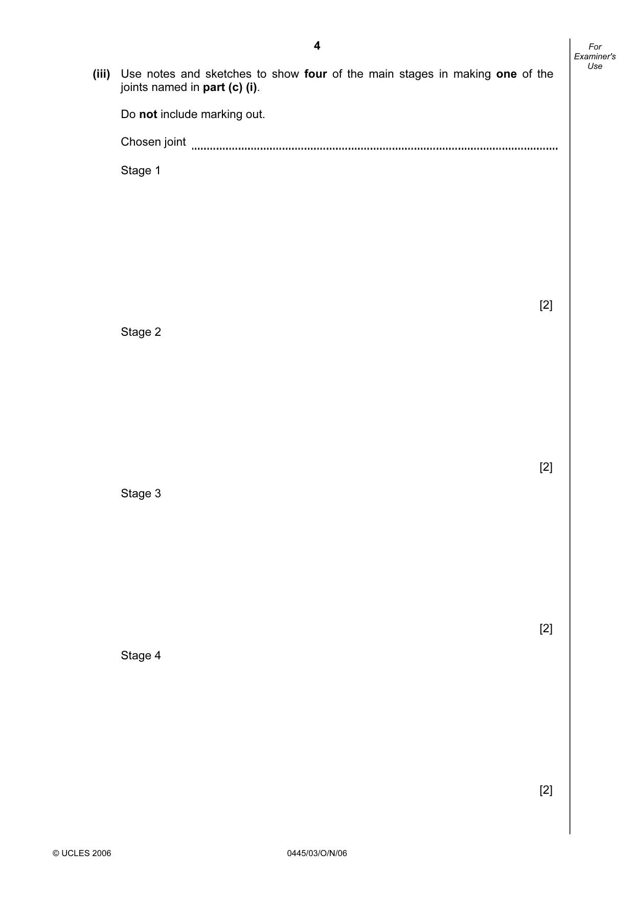 Cambridge IGCSE Design and Technology 0445 2006 Oct/Nov Paper 3 · Variant 1 question paper, page 4 of 20