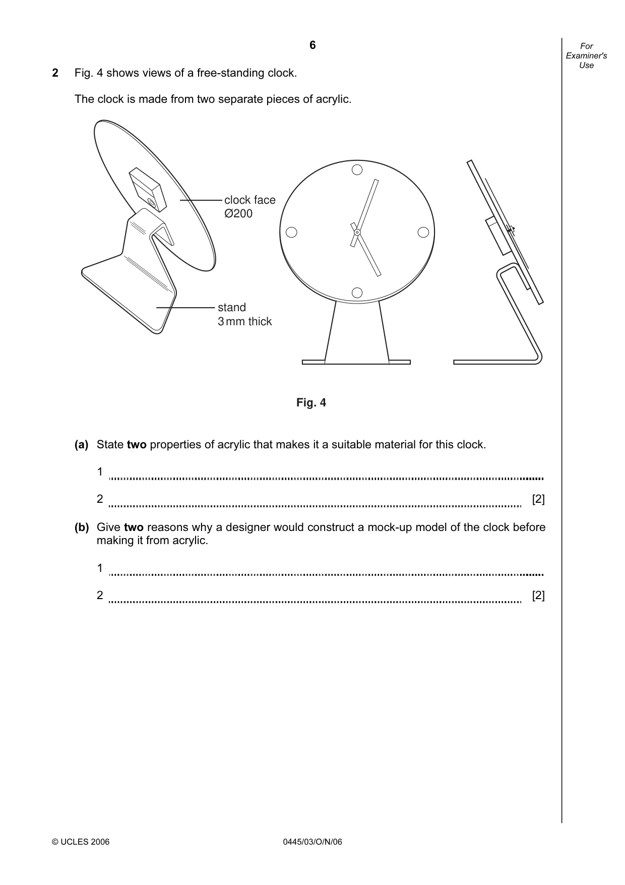Cambridge IGCSE Design and Technology 0445 2006 Oct/Nov Paper 3 · Variant 1 question paper, page 6 of 20