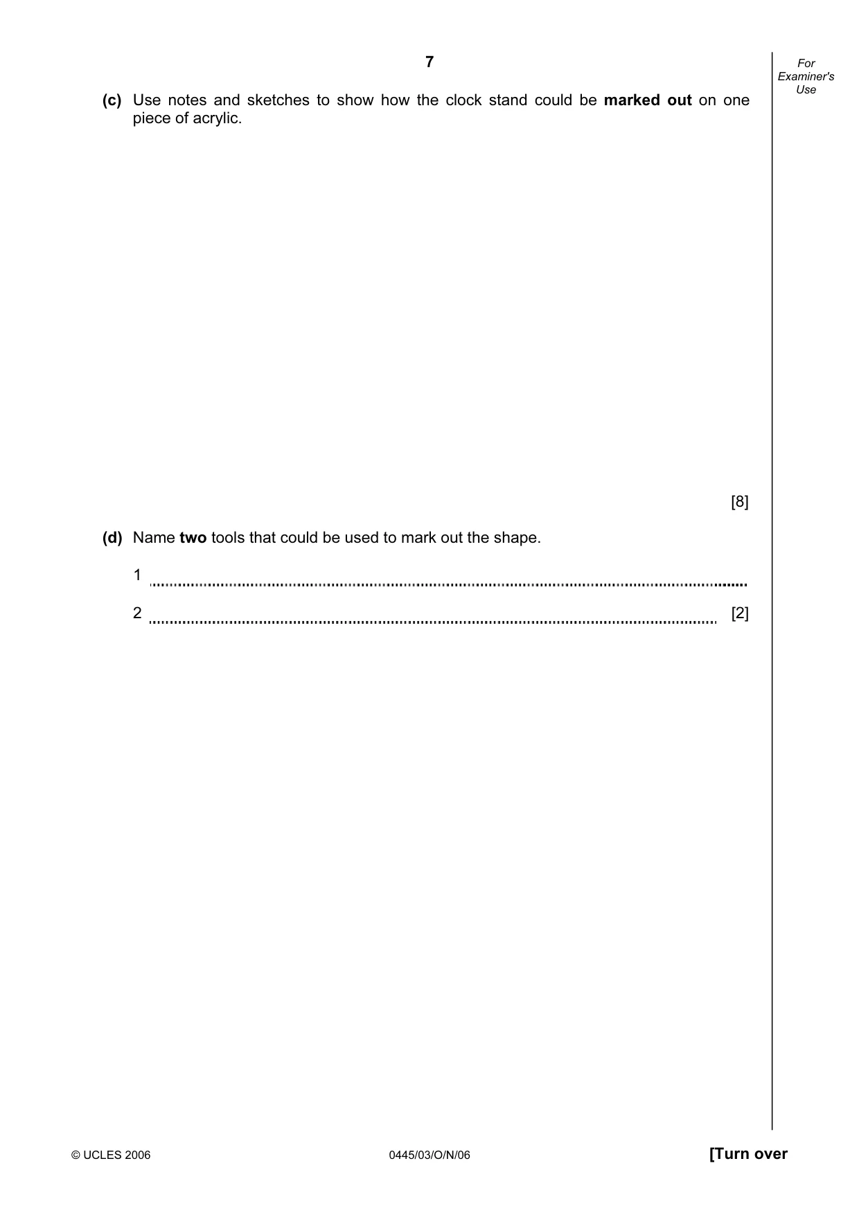 Cambridge IGCSE Design and Technology 0445 2006 Oct/Nov Paper 3 · Variant 1 question paper, page 7 of 20