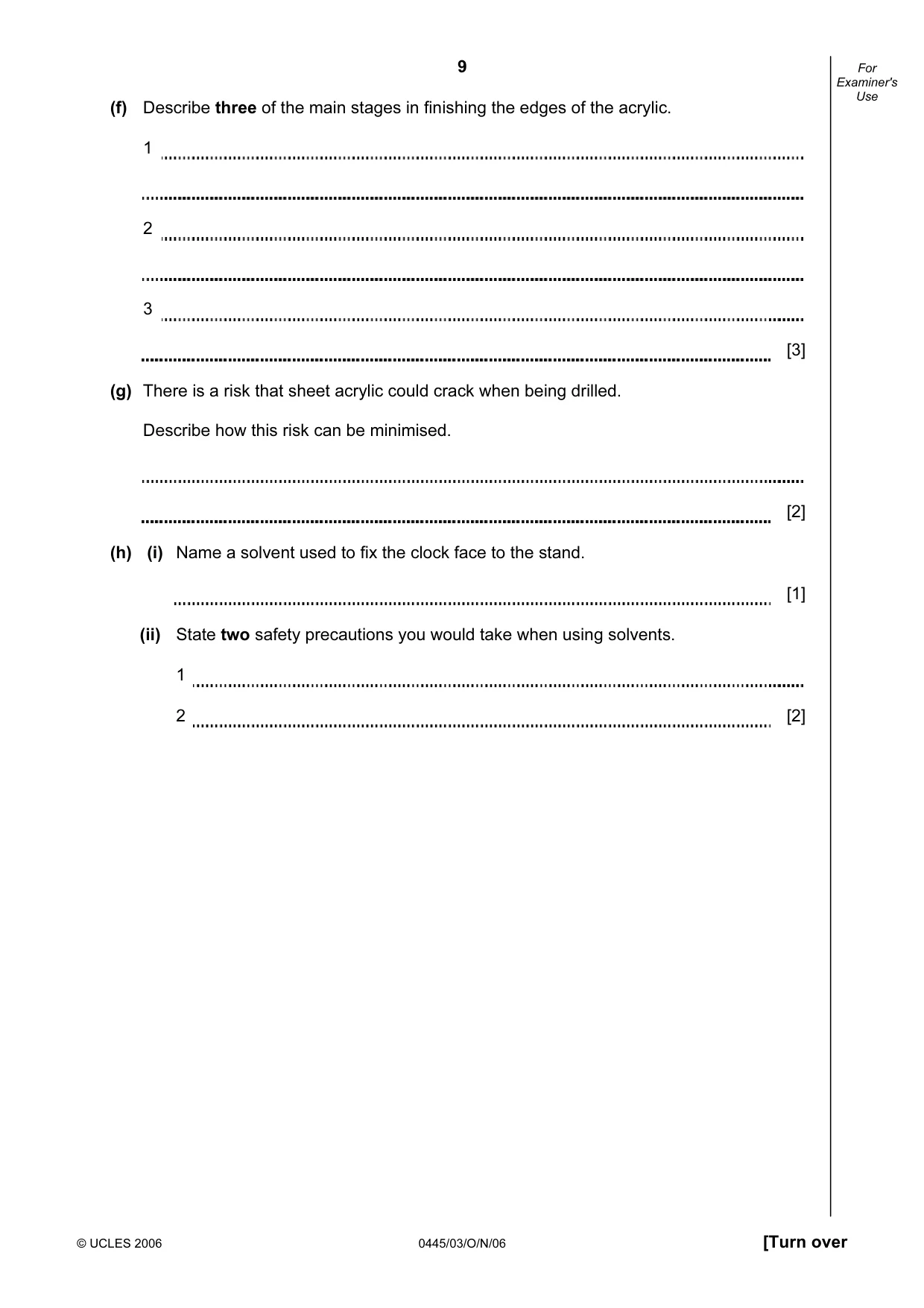 Cambridge IGCSE Design and Technology 0445 2006 Oct/Nov Paper 3 · Variant 1 question paper, page 9 of 20