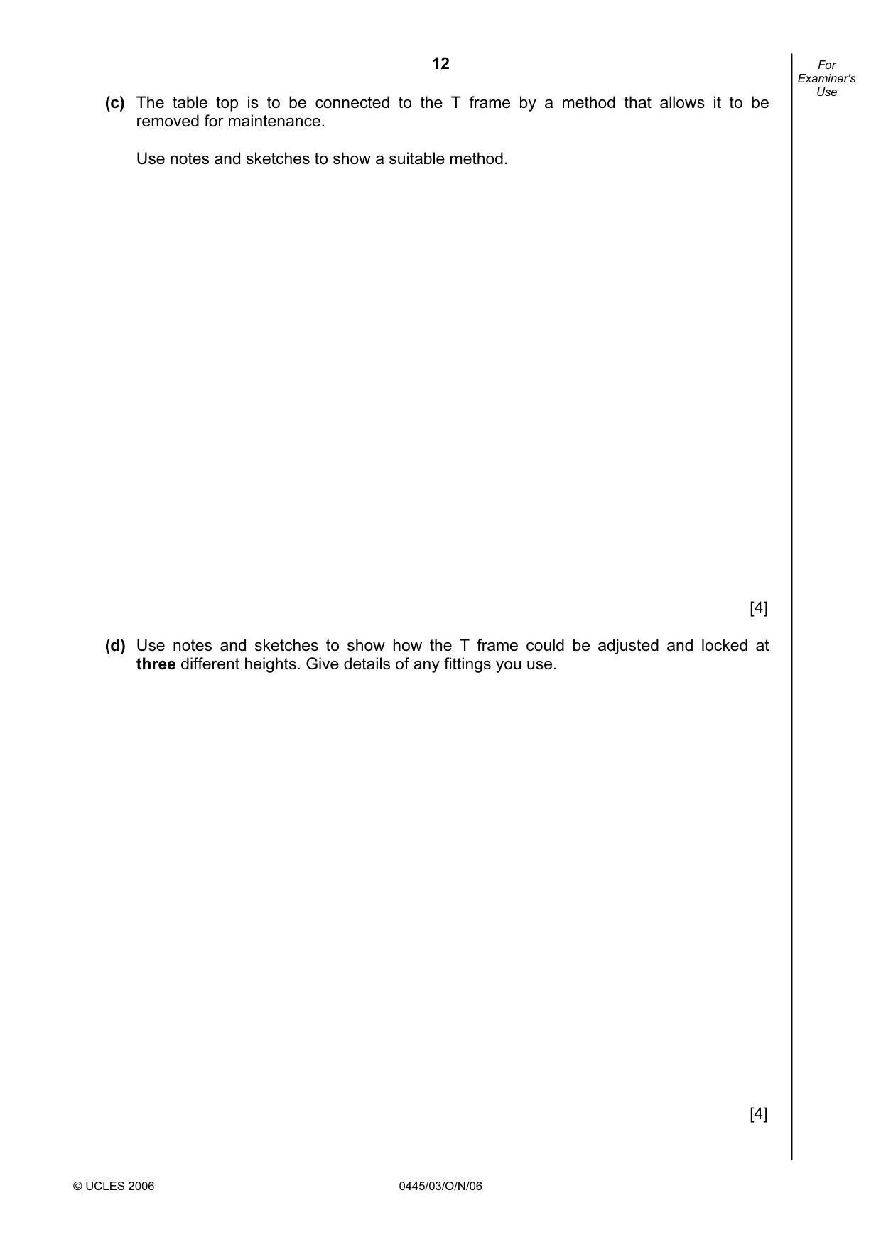 Cambridge IGCSE Design and Technology 0445 2006 Oct/Nov Paper 3 · Variant 1 question paper, page 12 of 20