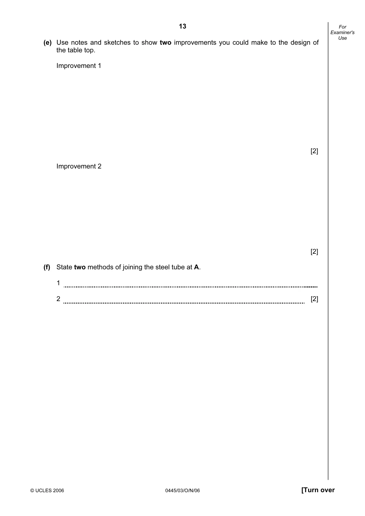 Cambridge IGCSE Design and Technology 0445 2006 Oct/Nov Paper 3 · Variant 1 question paper, page 13 of 20