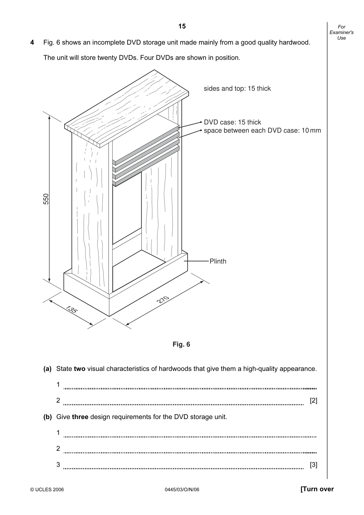 Cambridge IGCSE Design and Technology 0445 2006 Oct/Nov Paper 3 · Variant 1 question paper, page 15 of 20