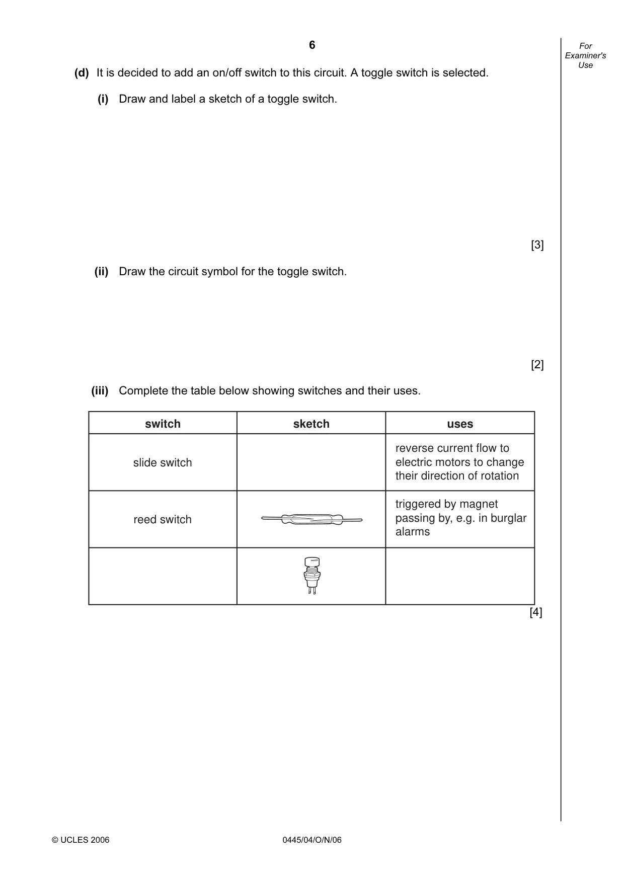 Cambridge IGCSE Design and Technology 0445 2006 Oct/Nov Paper 4 · Variant 1 question paper, page 6 of 20