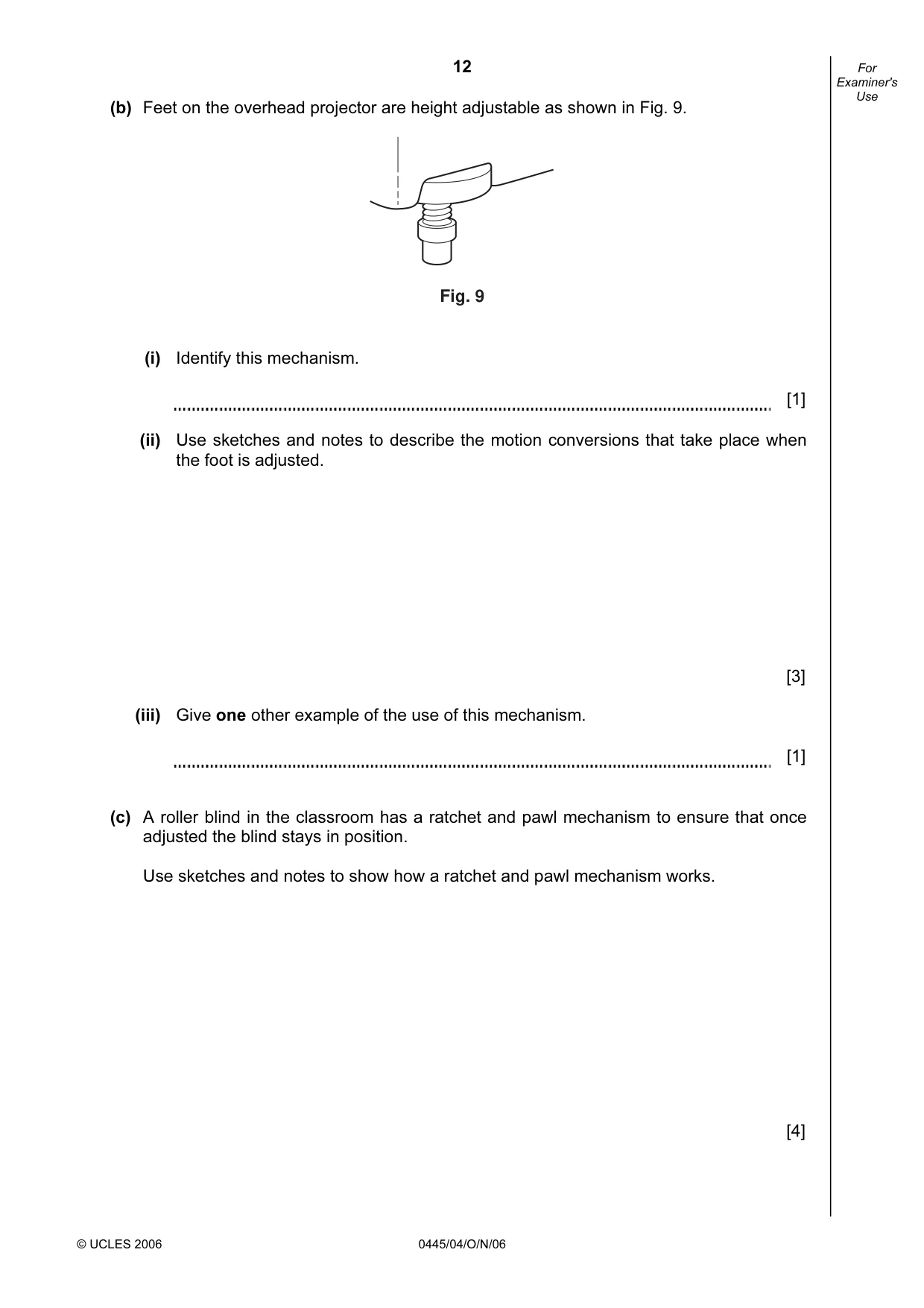 Cambridge IGCSE Design and Technology 0445 2006 Oct/Nov Paper 4 · Variant 1 question paper, page 12 of 20