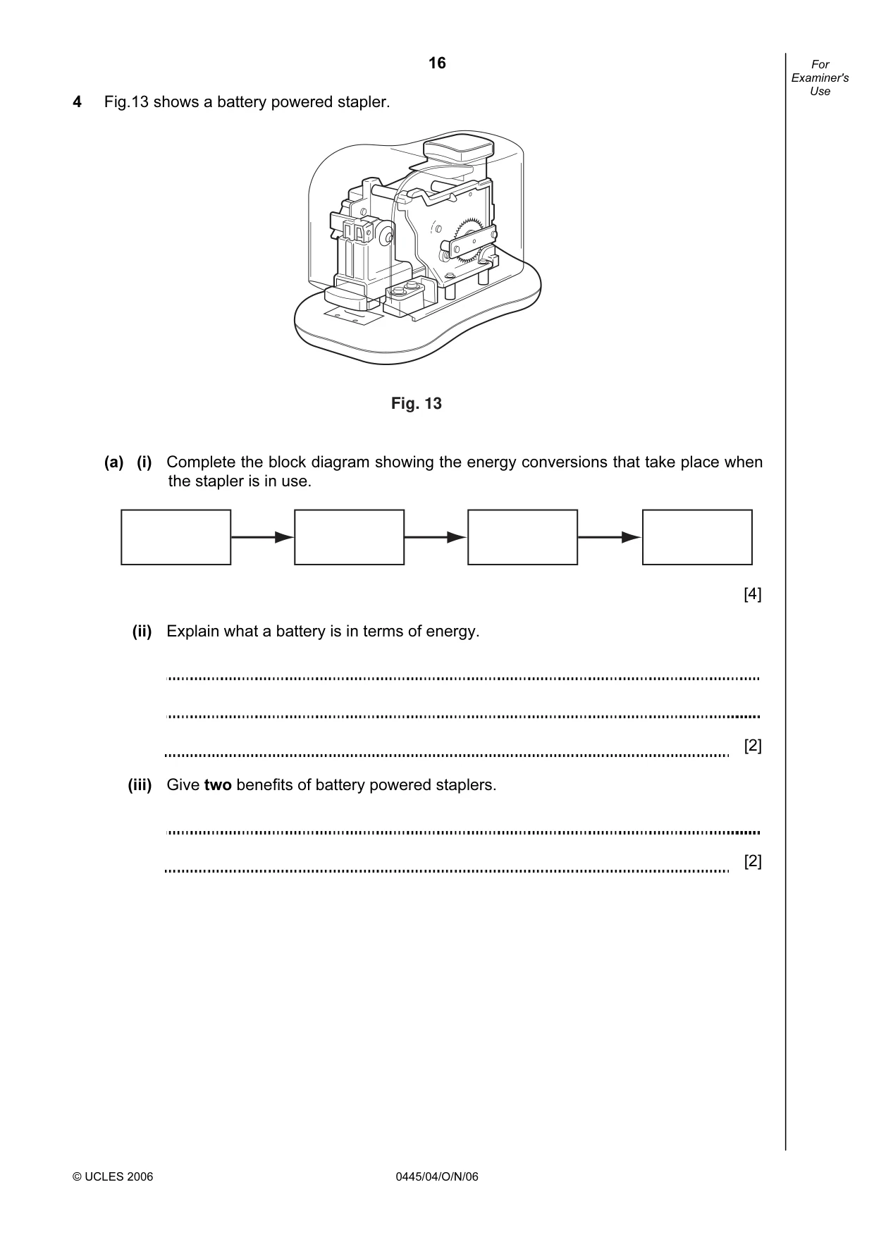 Cambridge IGCSE Design and Technology 0445 2006 Oct/Nov Paper 4 · Variant 1 question paper, page 16 of 20