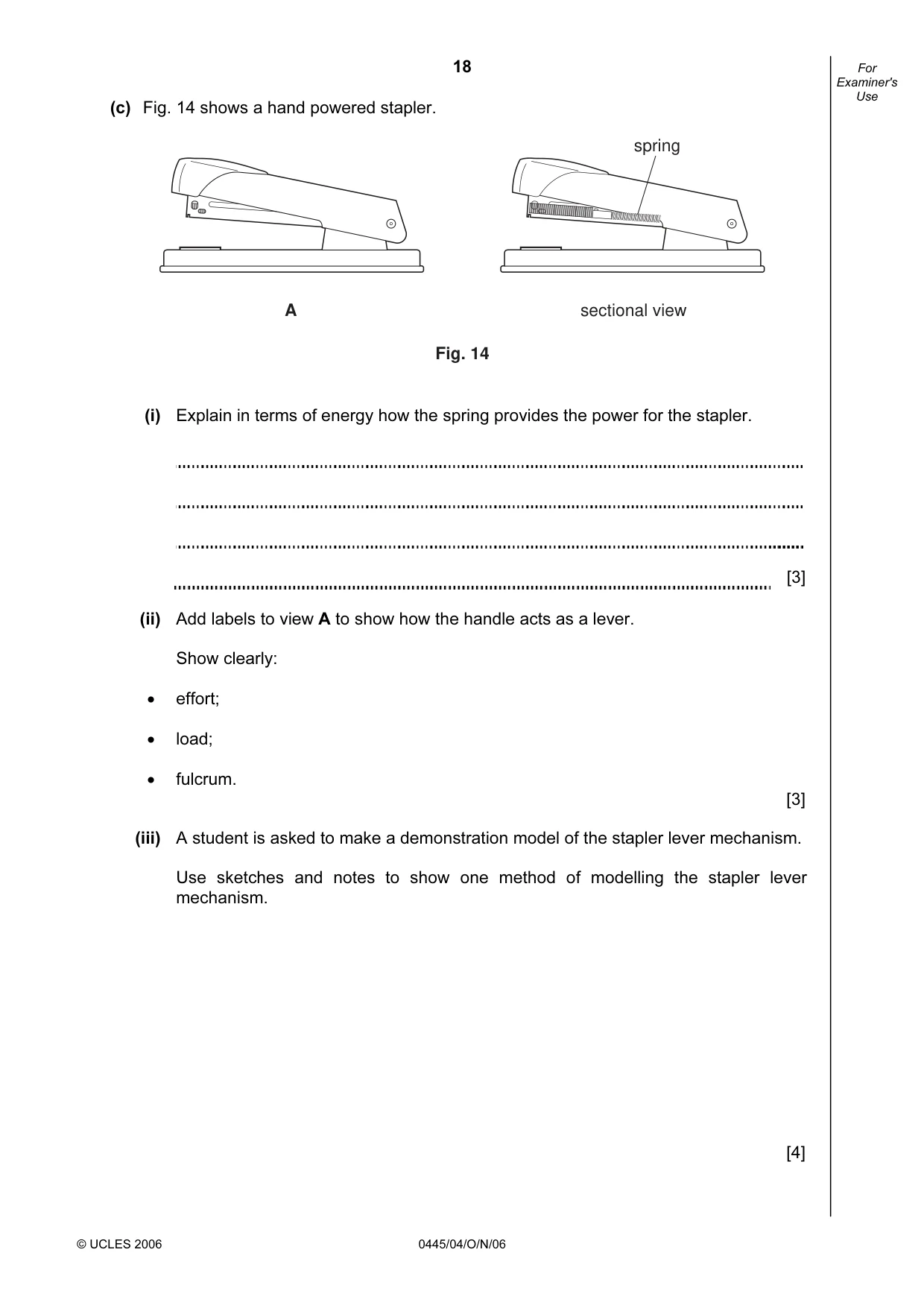 Cambridge IGCSE Design and Technology 0445 2006 Oct/Nov Paper 4 · Variant 1 question paper, page 18 of 20