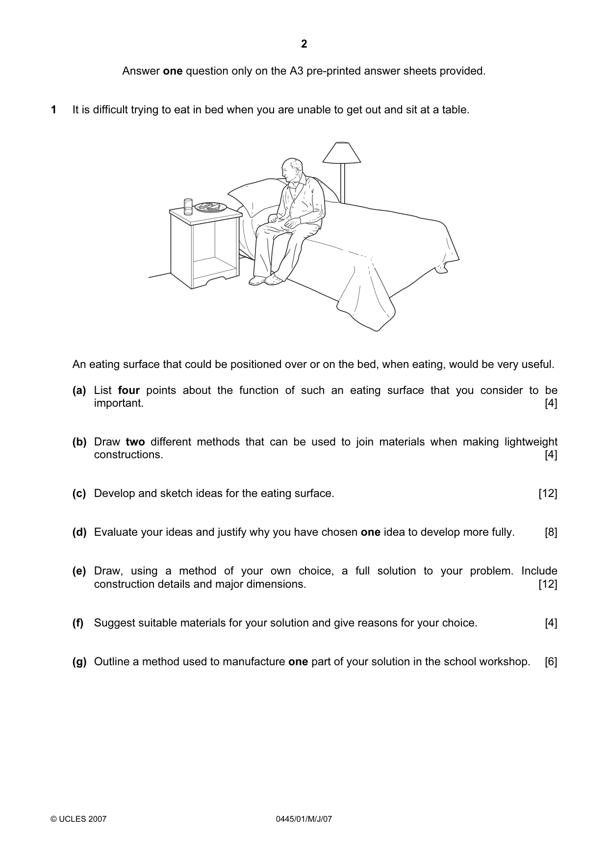 Cambridge IGCSE Design and Technology 0445 2007 May/June Paper 1 · Variant 1 question paper, page 2 of 4