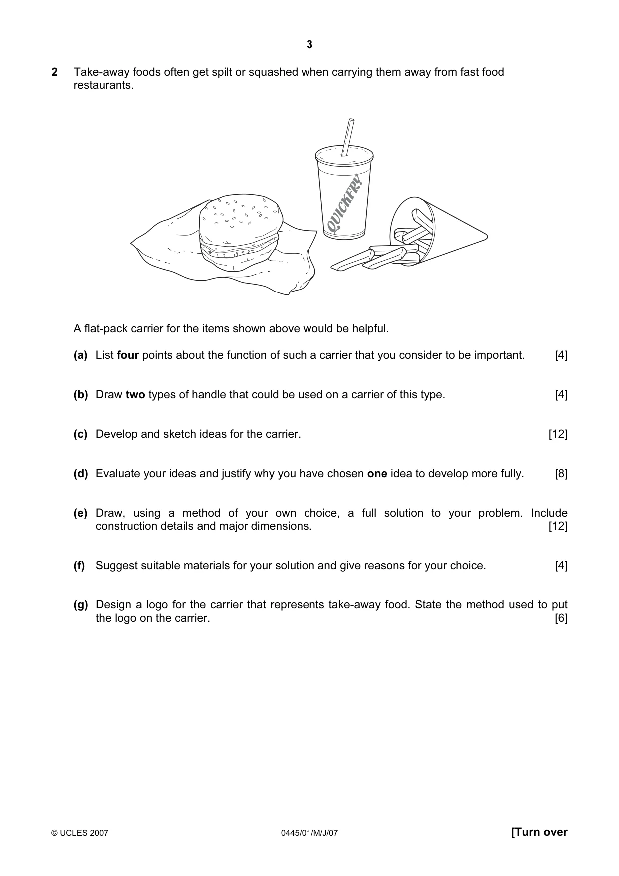 Cambridge IGCSE Design and Technology 0445 2007 May/June Paper 1 · Variant 1 question paper, page 3 of 4
