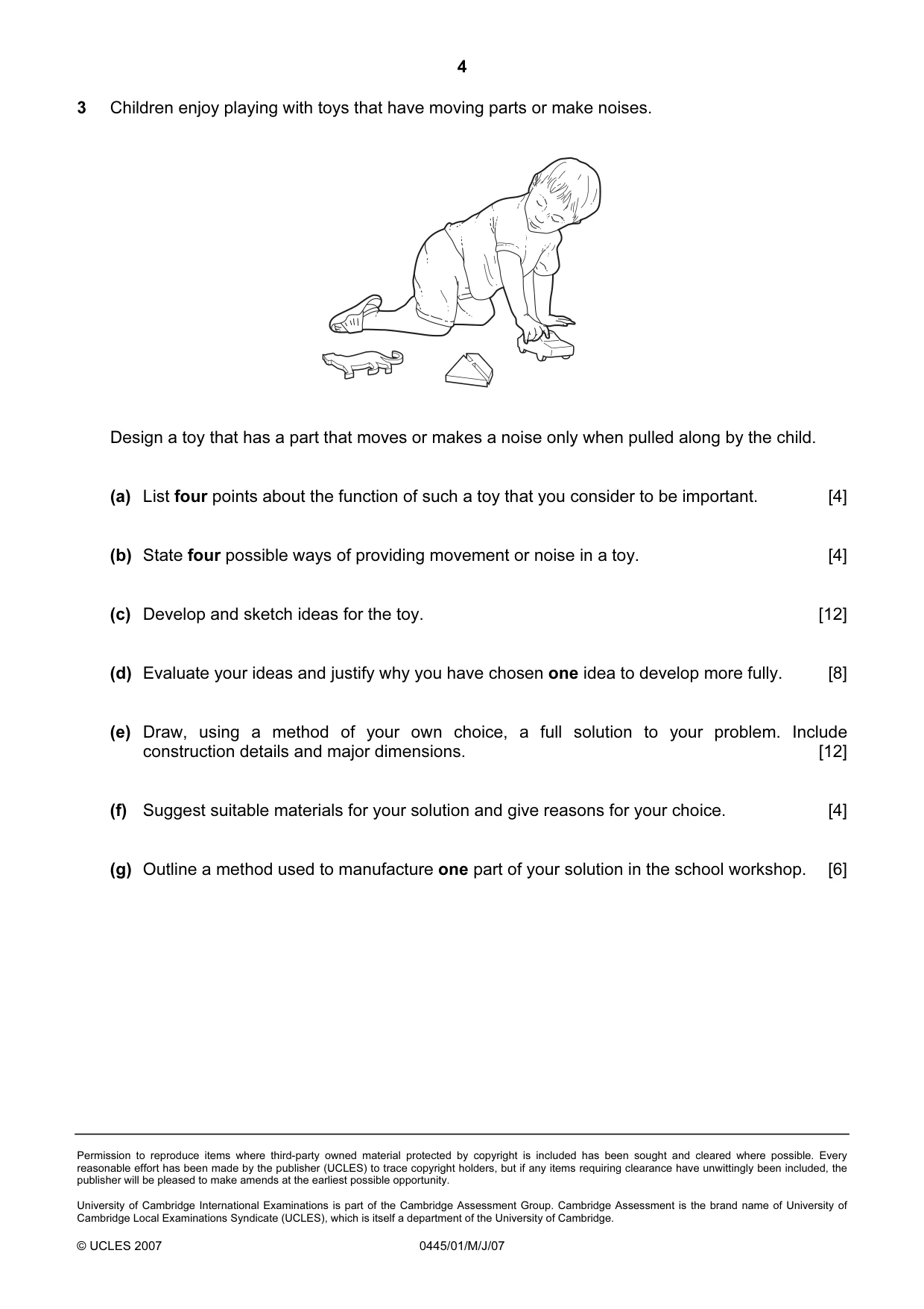 Cambridge IGCSE Design and Technology 0445 2007 May/June Paper 1 · Variant 1 question paper, page 4 of 4