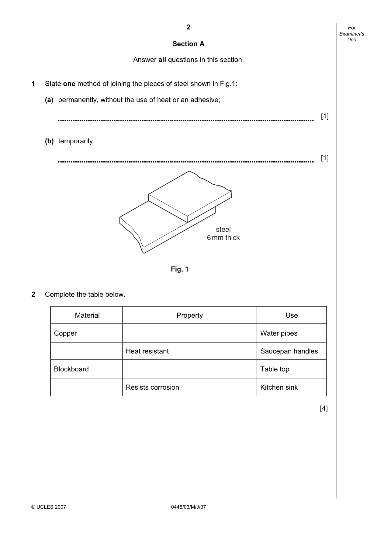Cambridge IGCSE Design and Technology 0445 2007 May/June Paper 3 · Variant 1 question paper, page 2 of 16