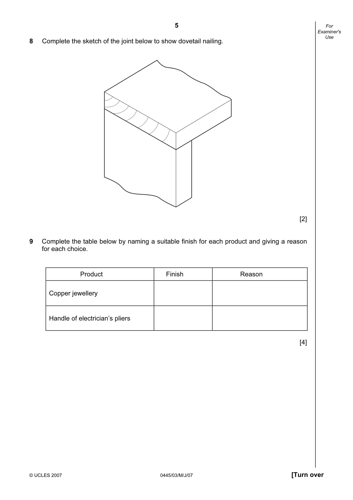 Cambridge IGCSE Design and Technology 0445 2007 May/June Paper 3 · Variant 1 question paper, page 5 of 16