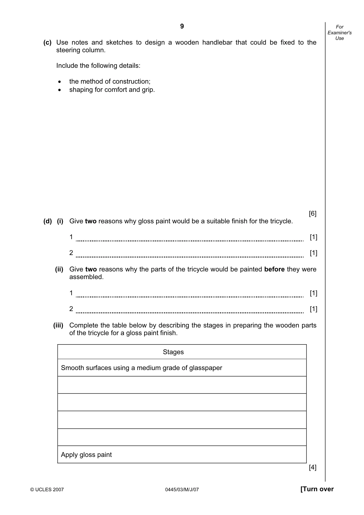 Cambridge IGCSE Design and Technology 0445 2007 May/June Paper 3 · Variant 1 question paper, page 9 of 16