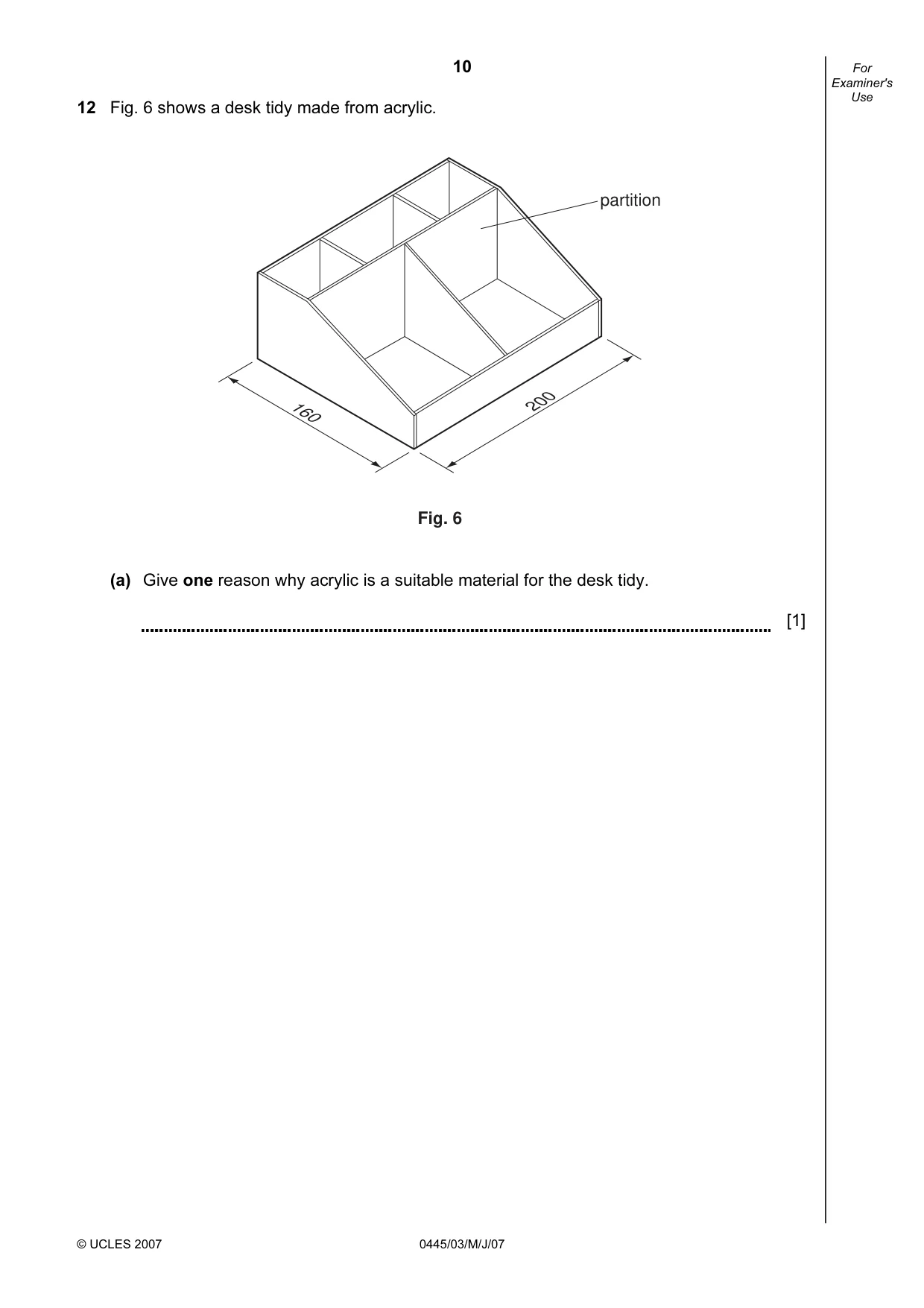 Cambridge IGCSE Design and Technology 0445 2007 May/June Paper 3 · Variant 1 question paper, page 10 of 16