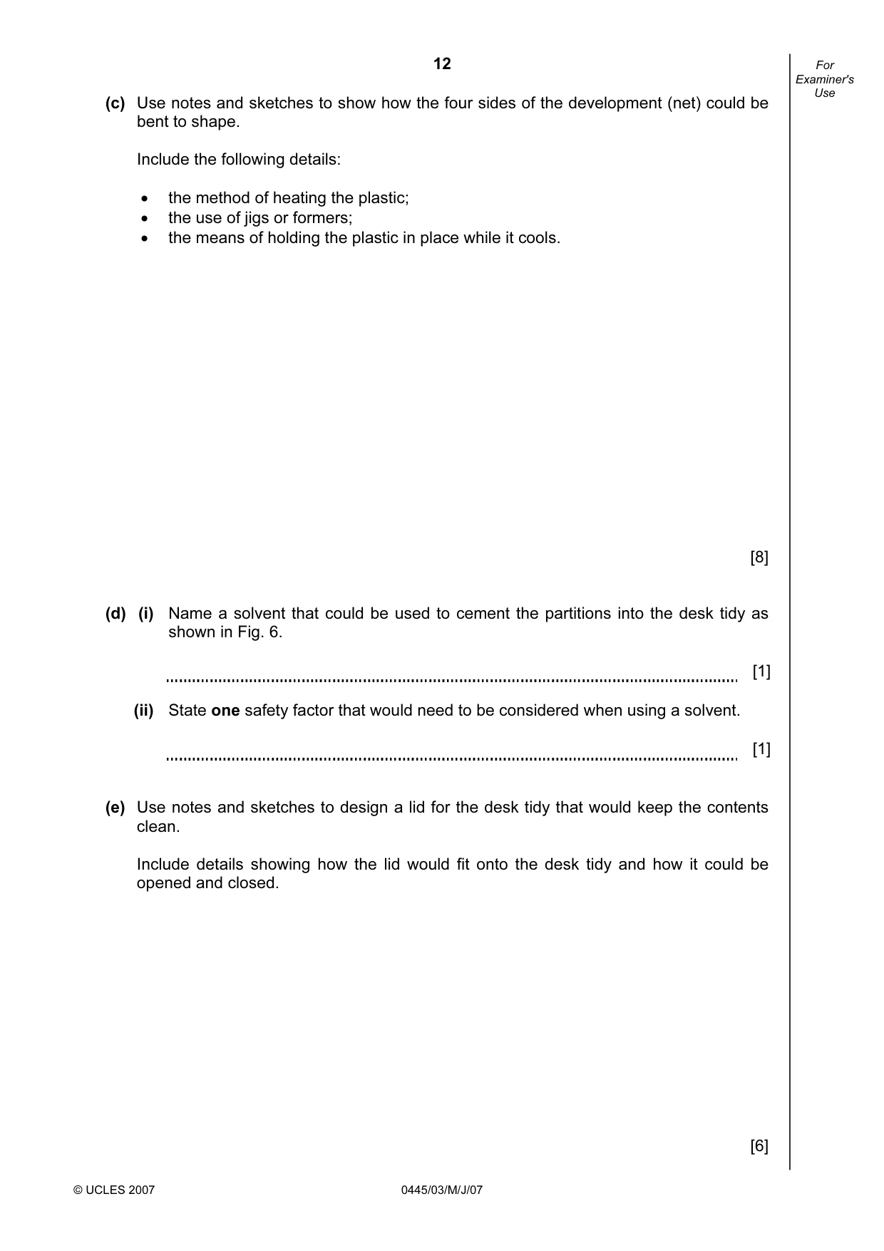 Cambridge IGCSE Design and Technology 0445 2007 May/June Paper 3 · Variant 1 question paper, page 12 of 16