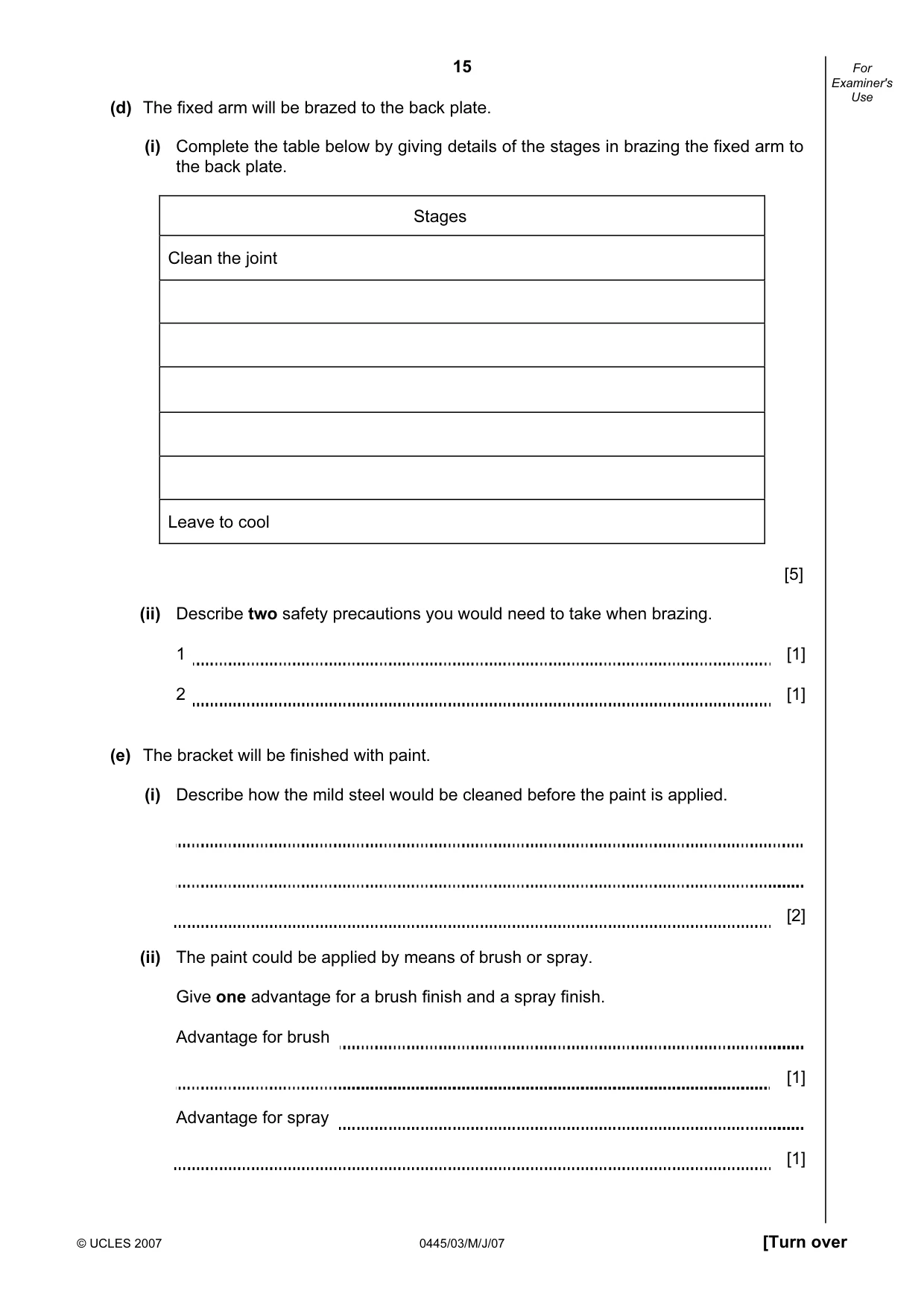 Cambridge IGCSE Design and Technology 0445 2007 May/June Paper 3 · Variant 1 question paper, page 15 of 16