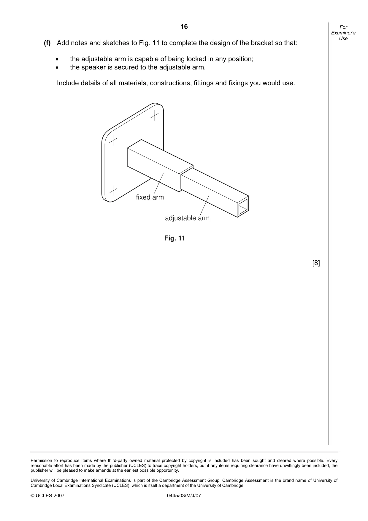 Cambridge IGCSE Design and Technology 0445 2007 May/June Paper 3 · Variant 1 question paper, page 16 of 16