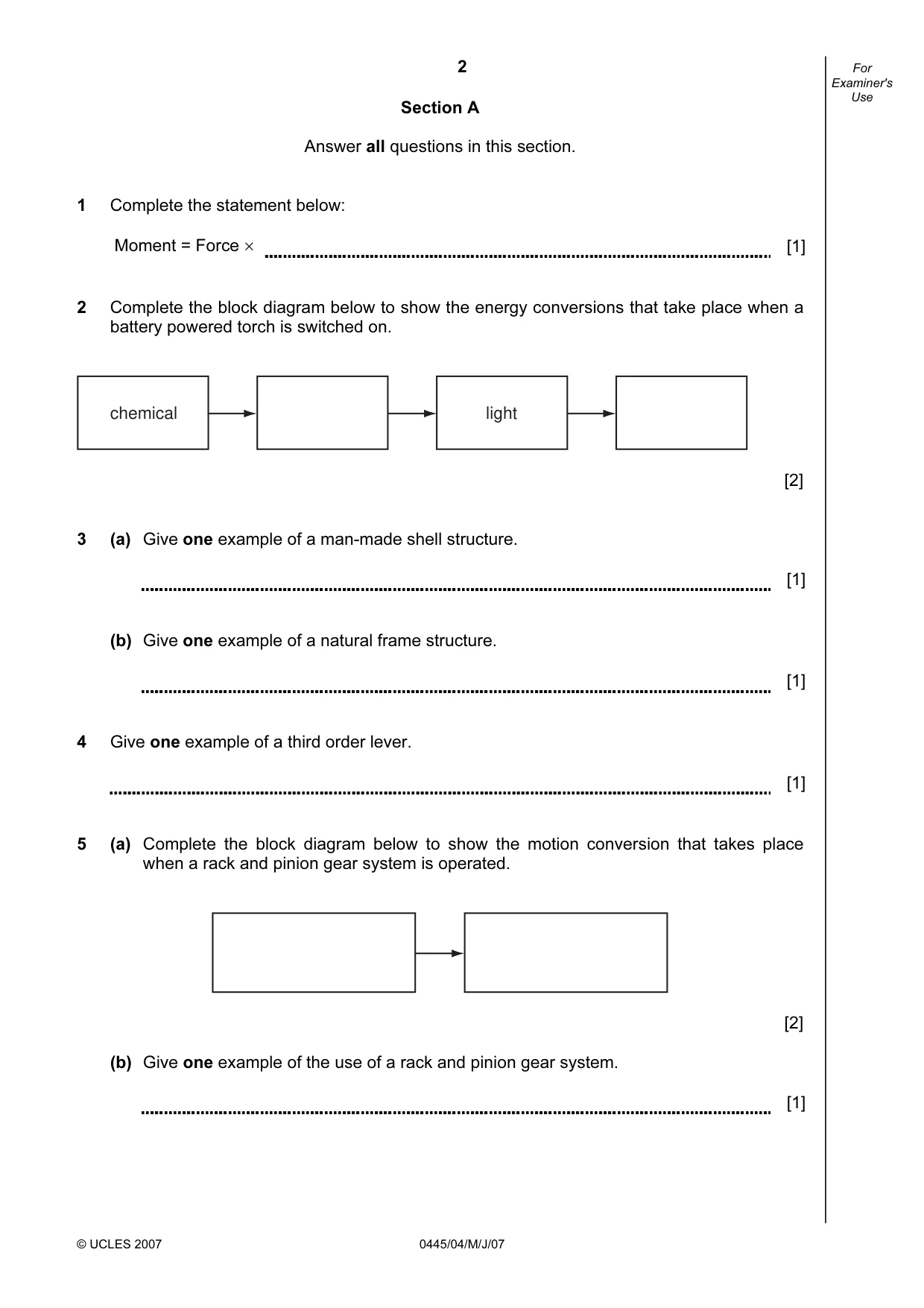 Cambridge IGCSE Design and Technology 0445 2007 May/June Paper 4 · Variant 1 question paper, page 2 of 20
