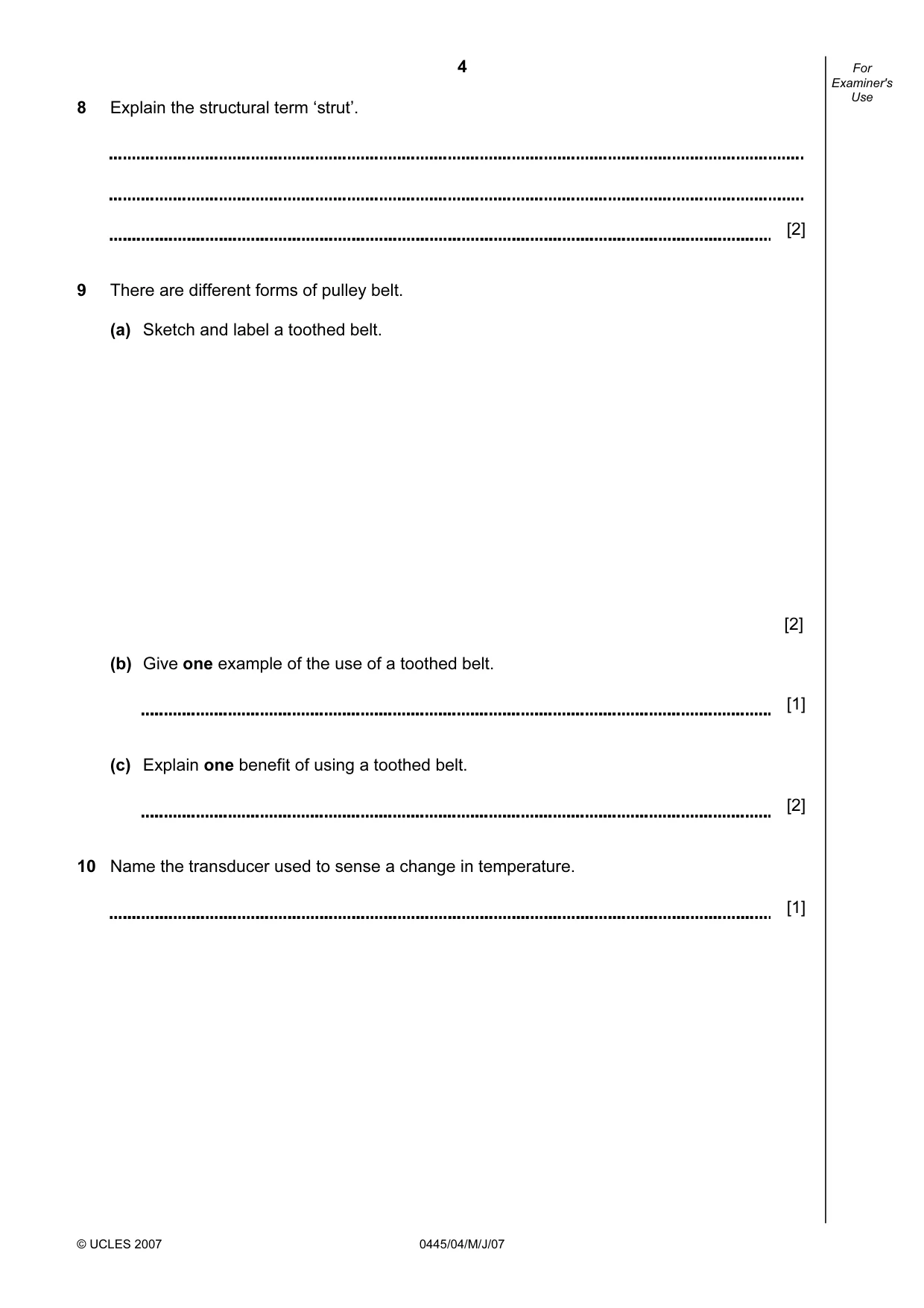Cambridge IGCSE Design and Technology 0445 2007 May/June Paper 4 · Variant 1 question paper, page 4 of 20