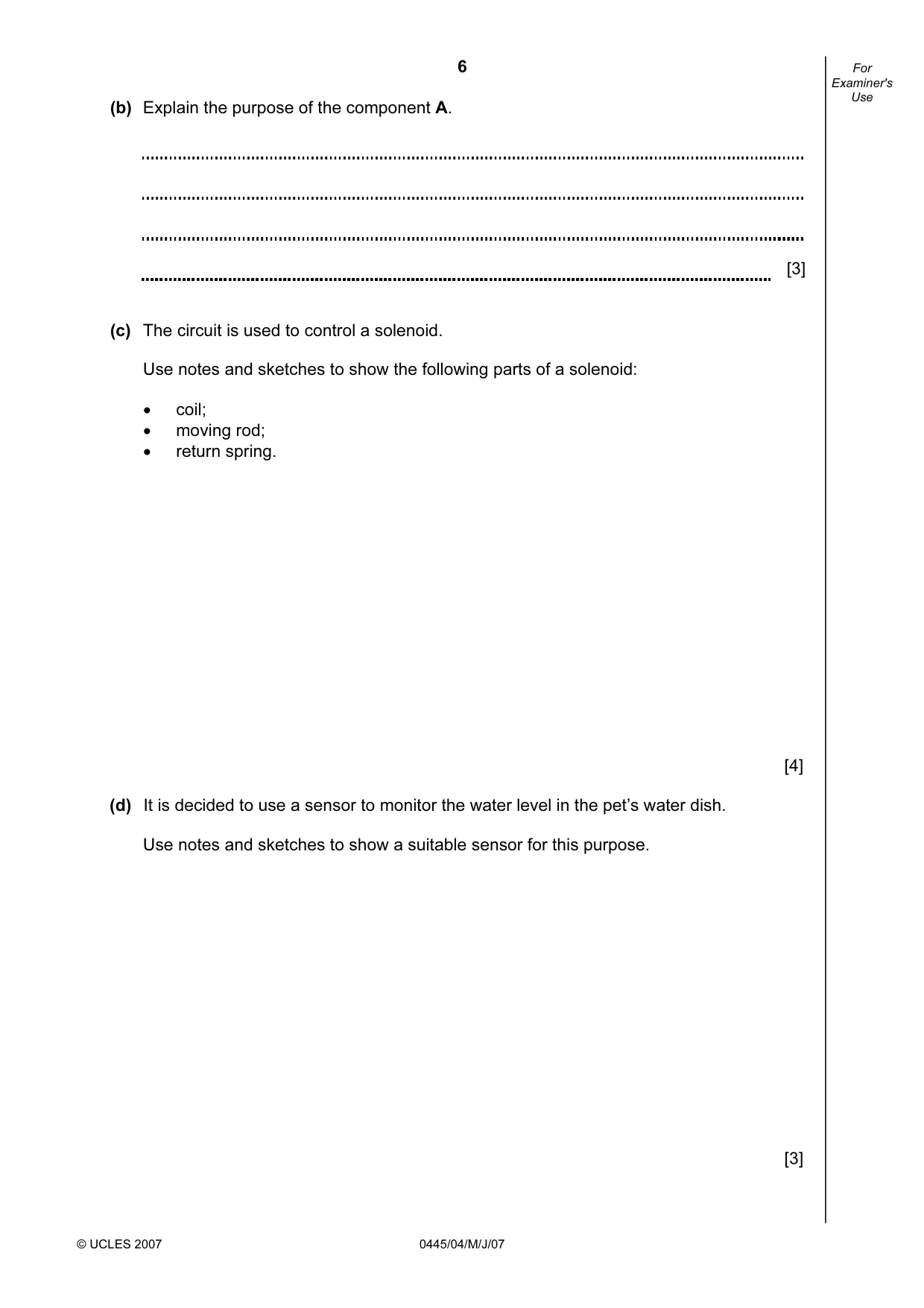 Cambridge IGCSE Design and Technology 0445 2007 May/June Paper 4 · Variant 1 question paper, page 6 of 20
