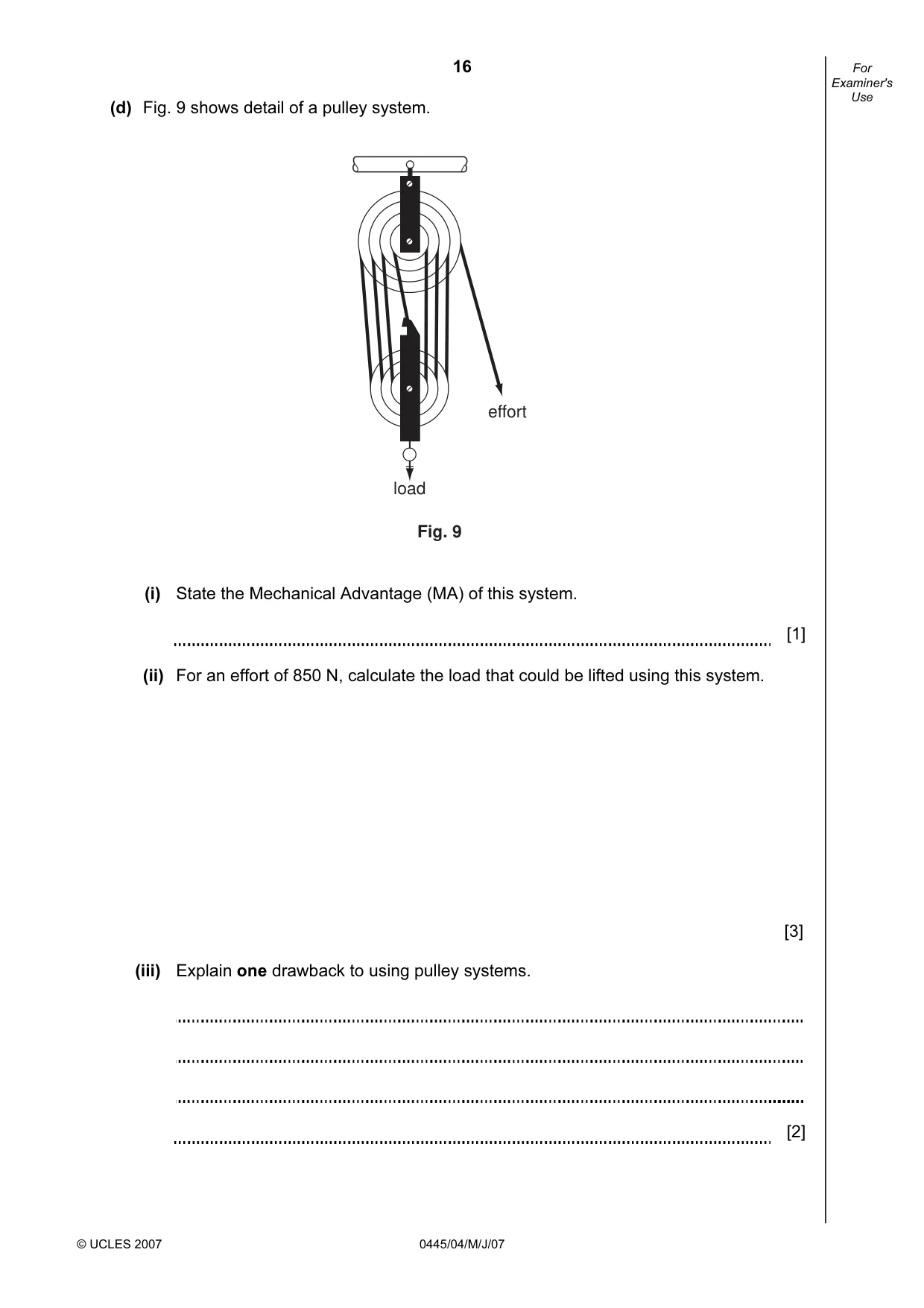 Cambridge IGCSE Design and Technology 0445 2007 May/June Paper 4 · Variant 1 question paper, page 16 of 20