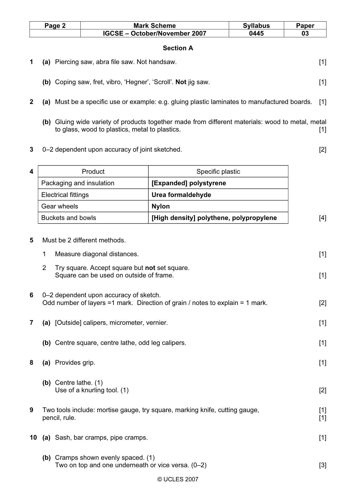 Mark scheme, page 2 of 5