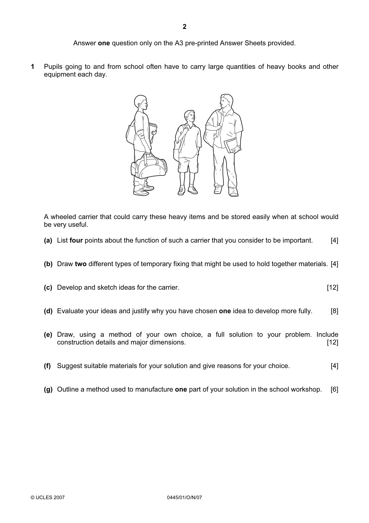 Cambridge IGCSE Design and Technology 0445 2007 Oct/Nov Paper 1 · Variant 1 question paper, page 2 of 4